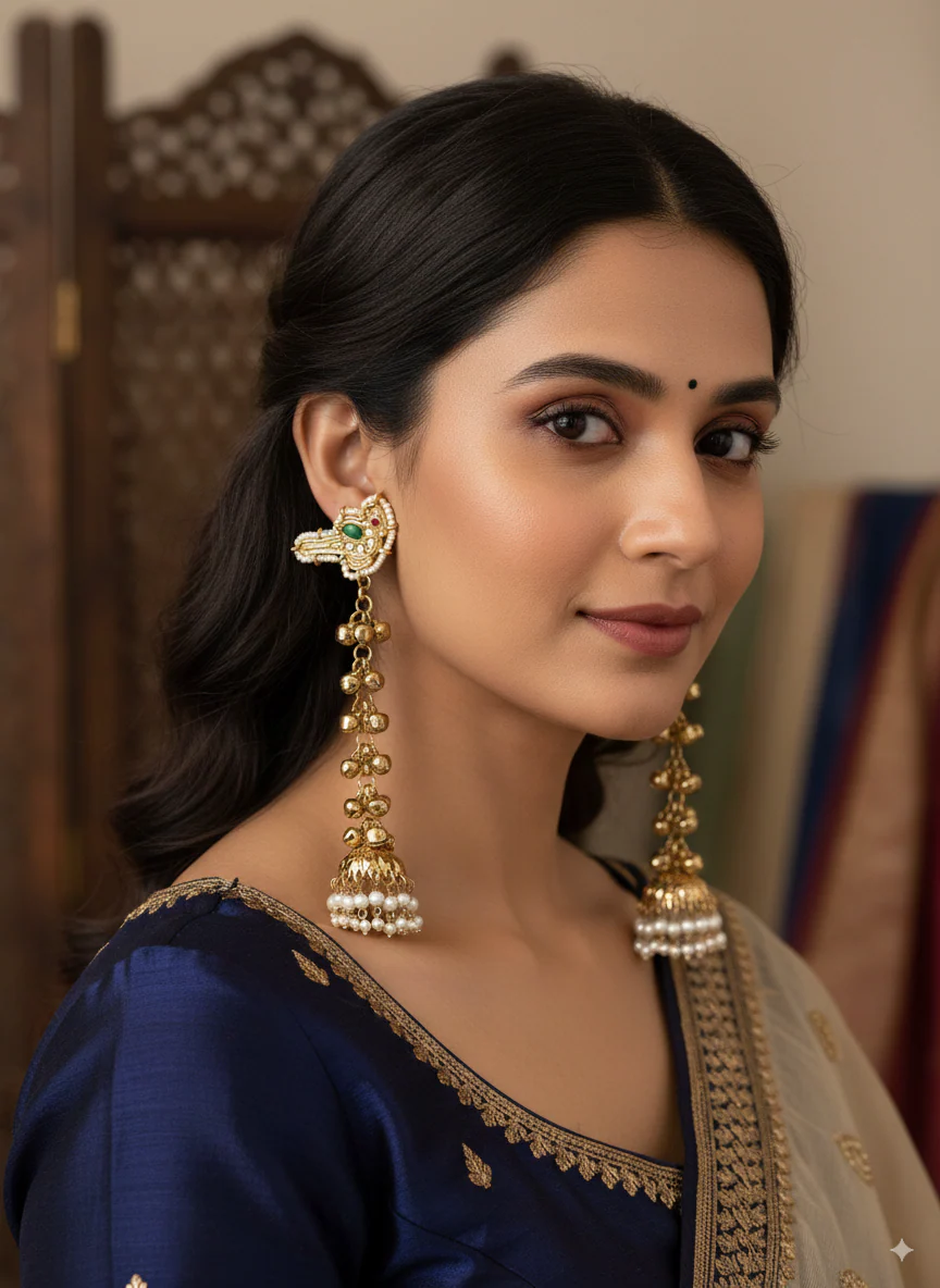 Green Sumbul Kashmiri Look Ghunghru Jhumka Earring - Image 5