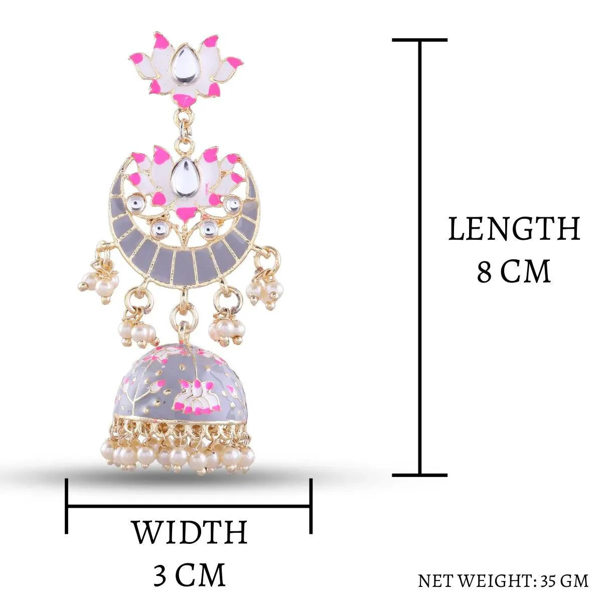 Grey Long Moon Jhumka - Image 3