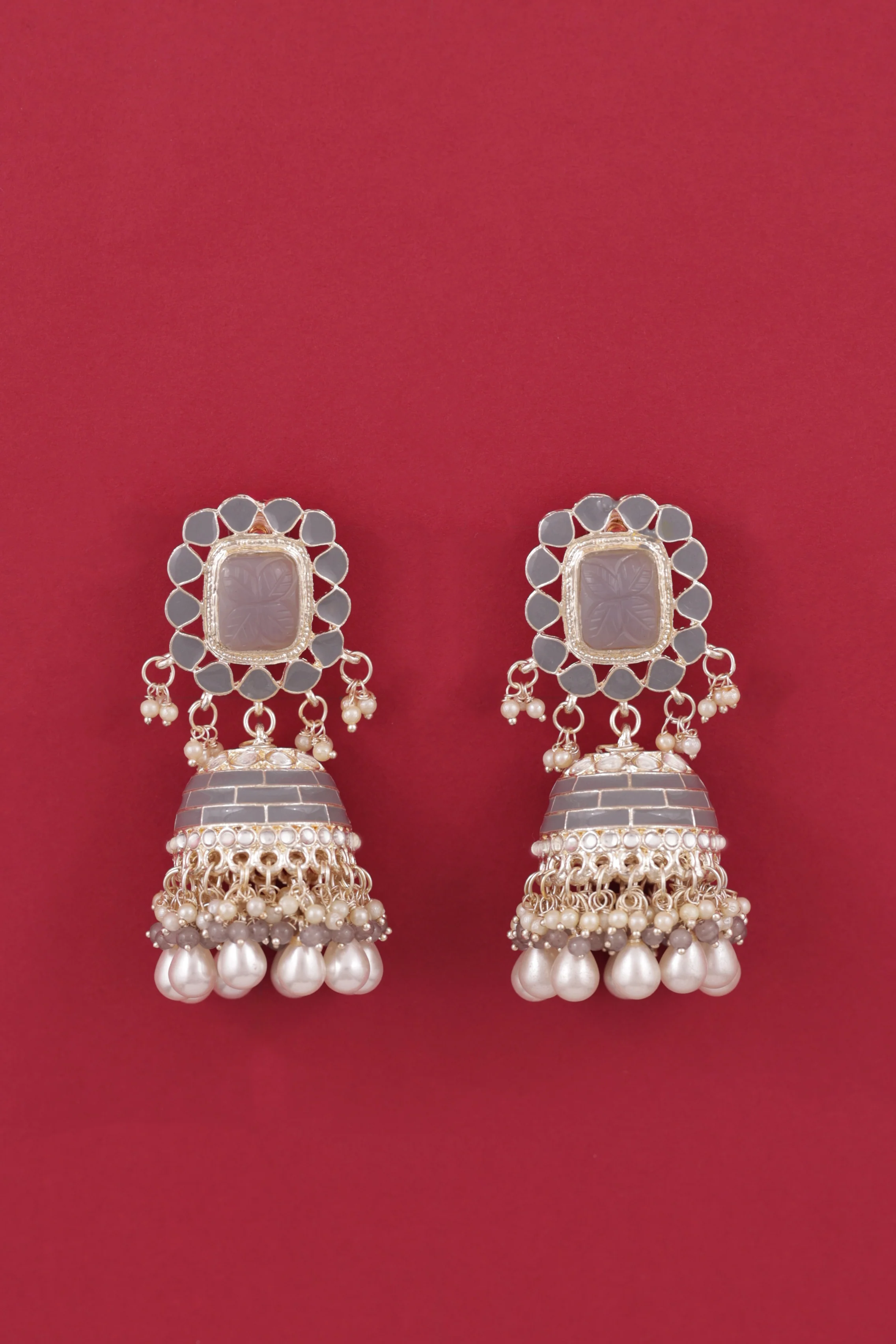 Grey Trinaya Meenakari Jhumka - Image 5