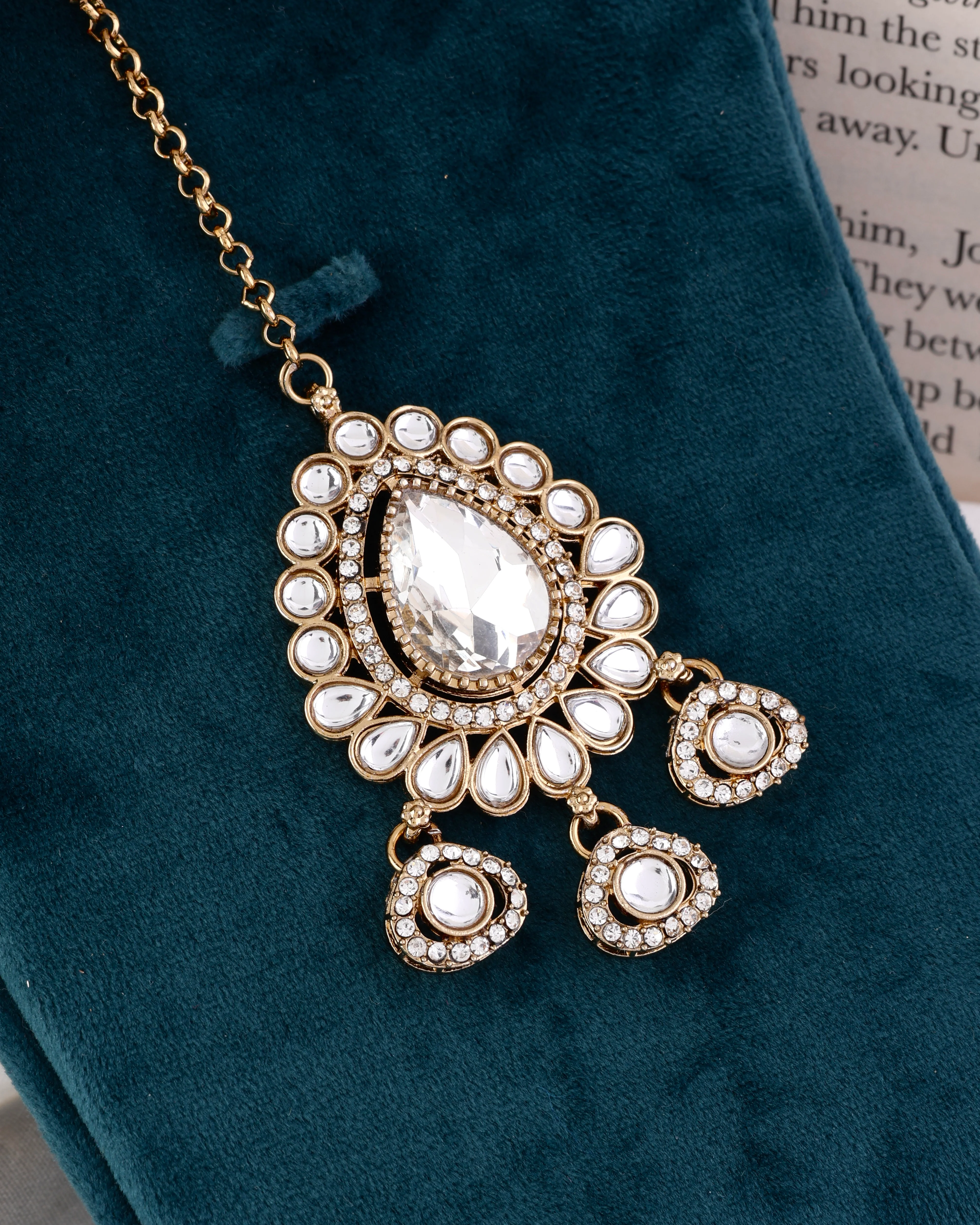 Gurveer Premium Zircone Kundan Pearl Mangteeka