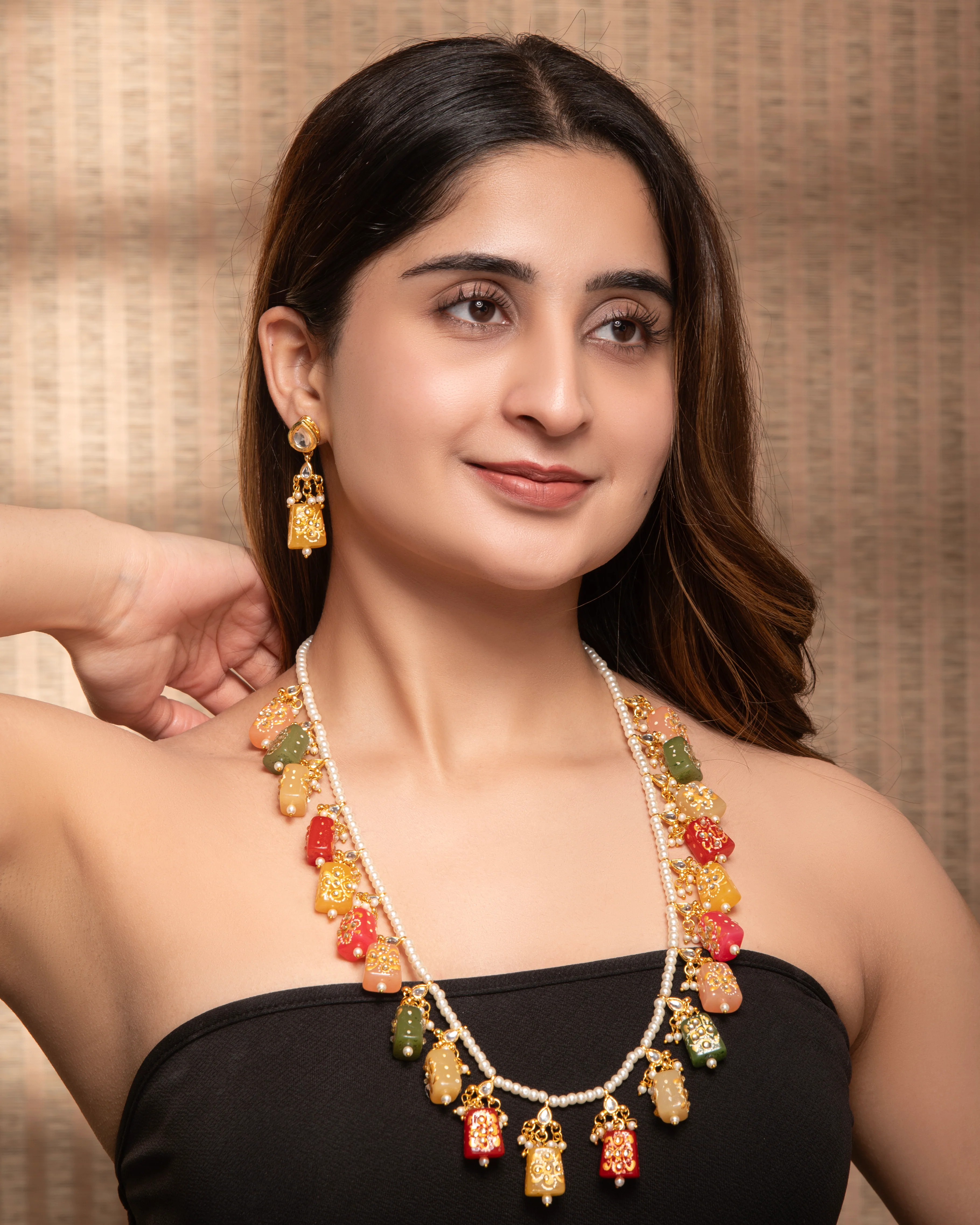 Balraj Jadau Long Set with Handwork Beads - Image 3