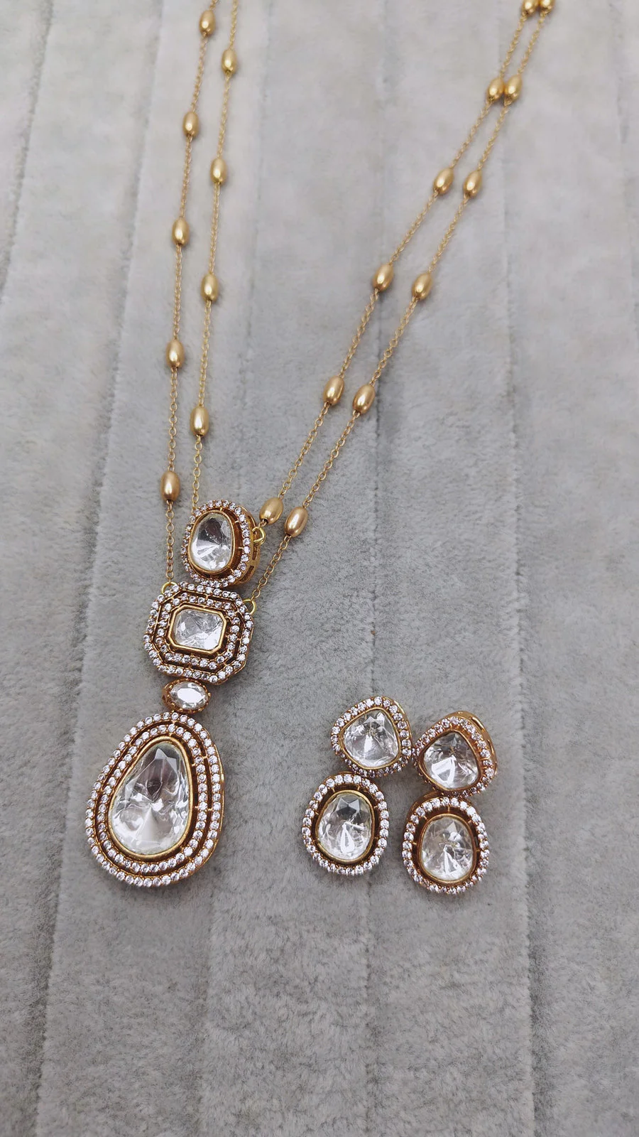 Kayrav Polki Dupe Pendant Style Long Necklace Set with Earring - Image 4