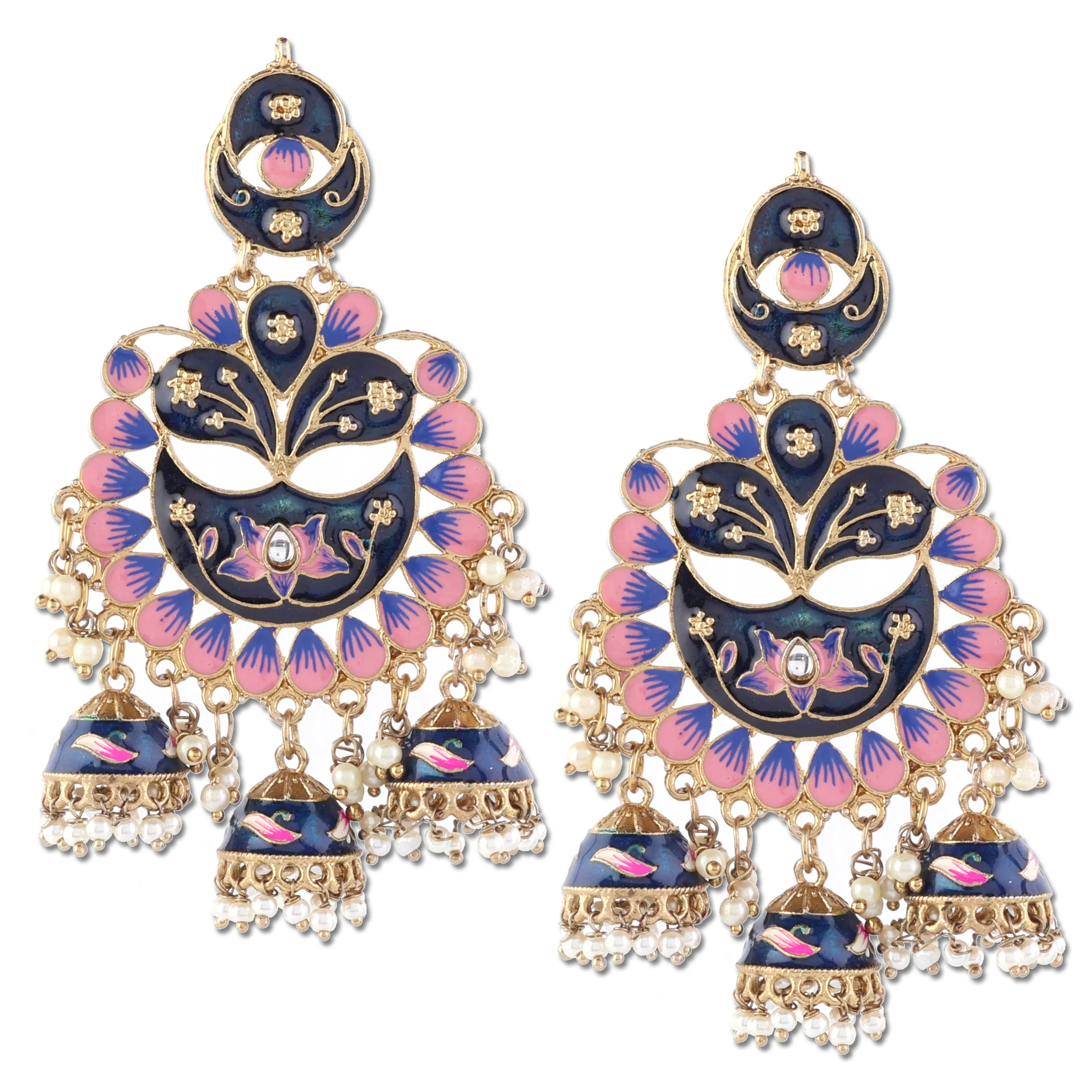 Blue Charvi Meenakari Jhumka - Image 3