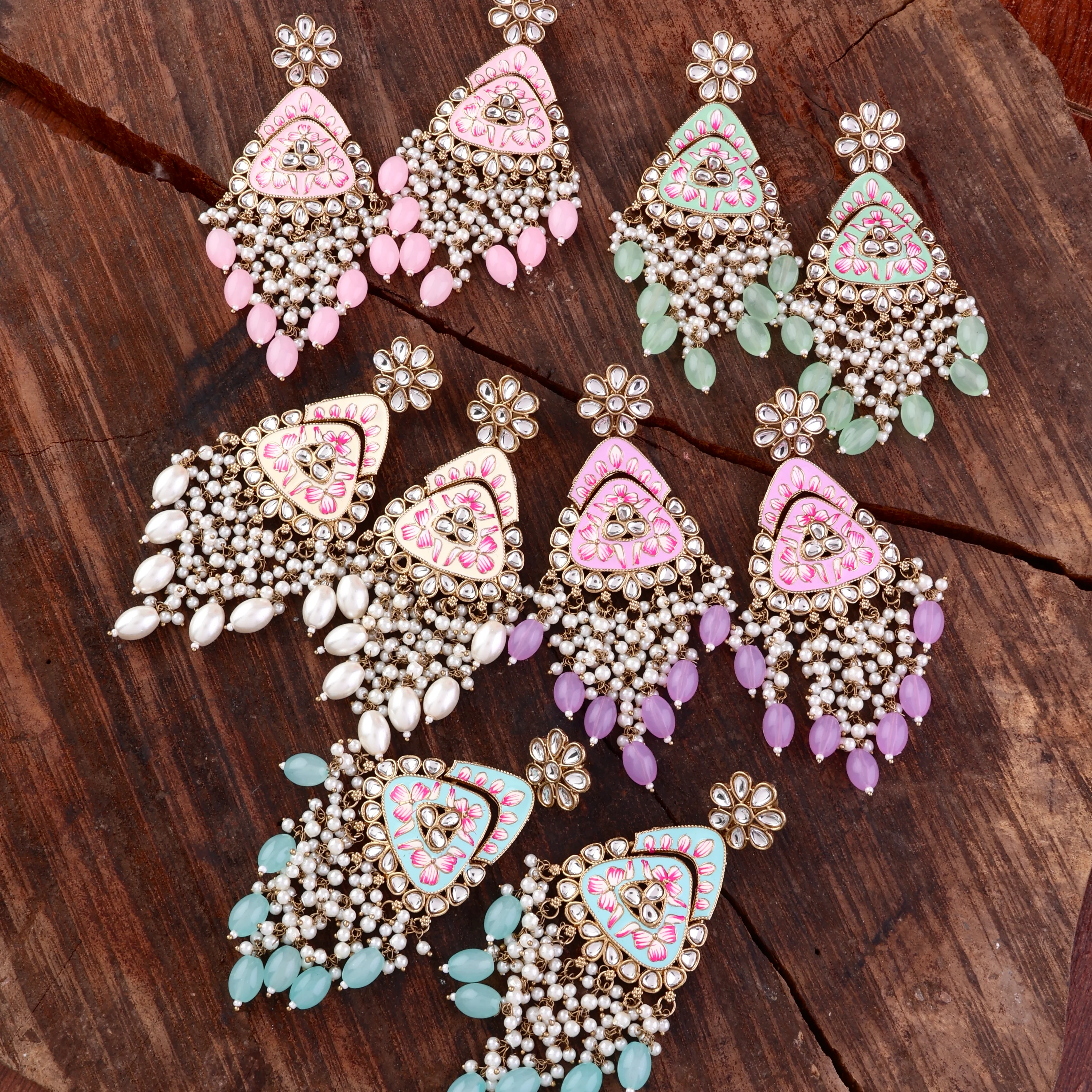 Lilac Vaidehi Meenkari Kundan Earring - Image 3