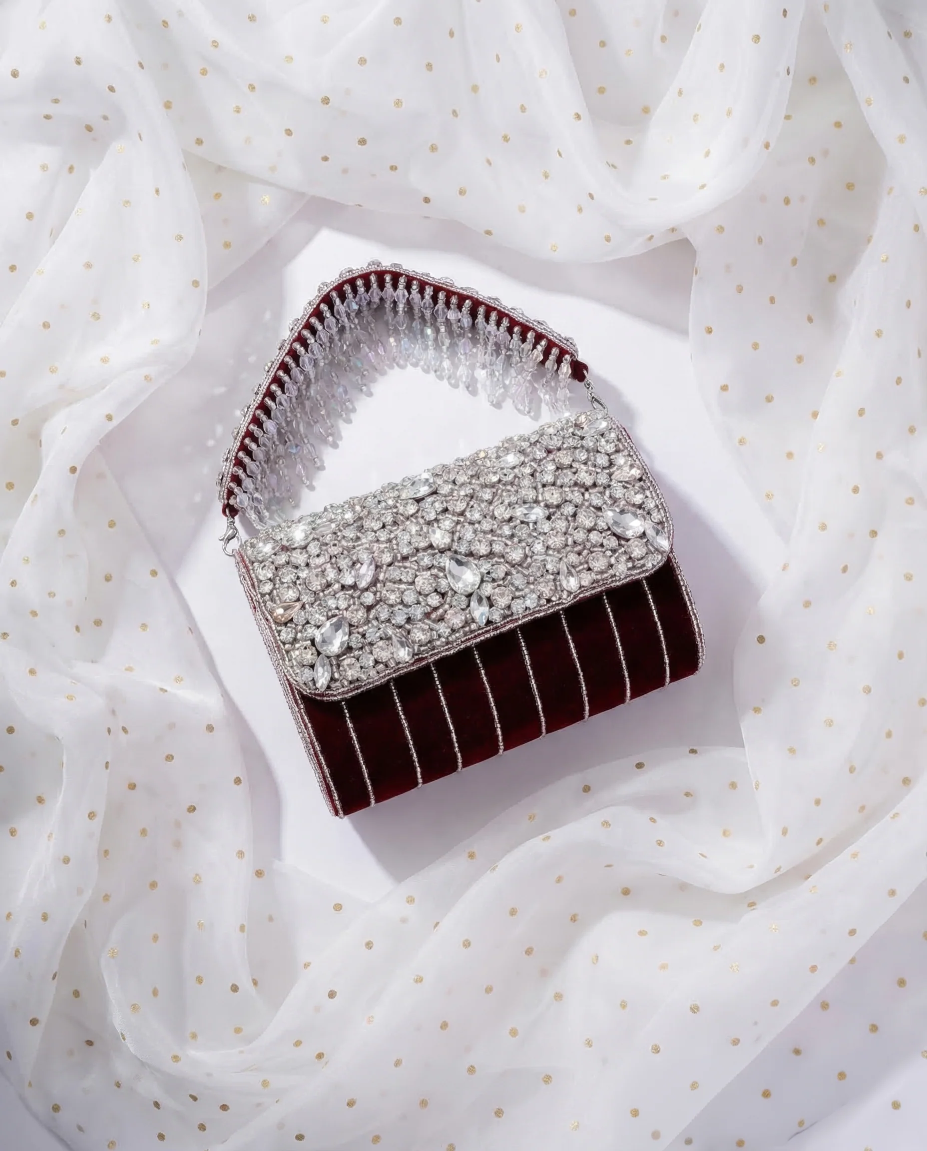 Maroon Clementine Rhinestone Flap Clutch - Image 4