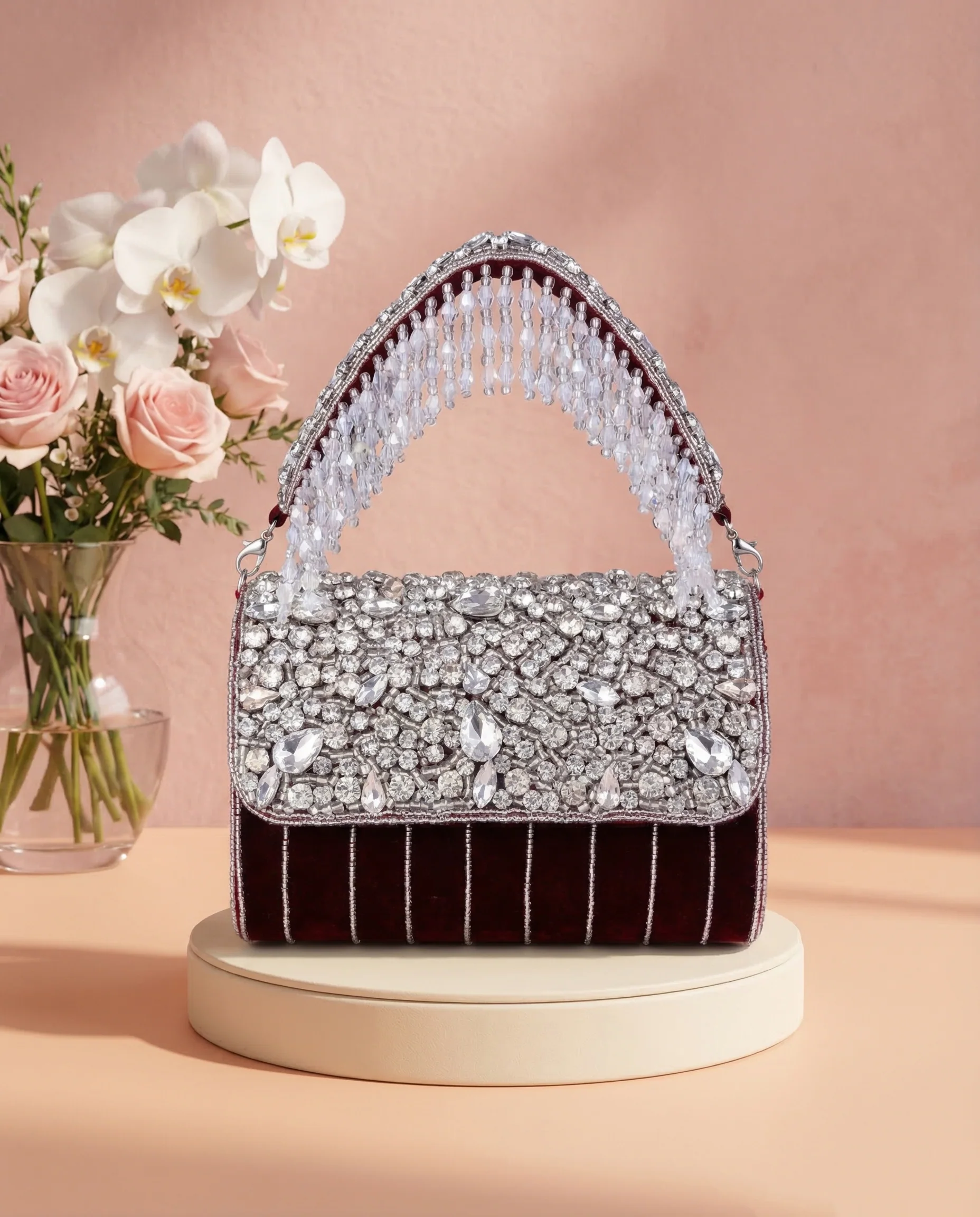 Maroon Clementine Rhinestone Flap Clutch - Image 5