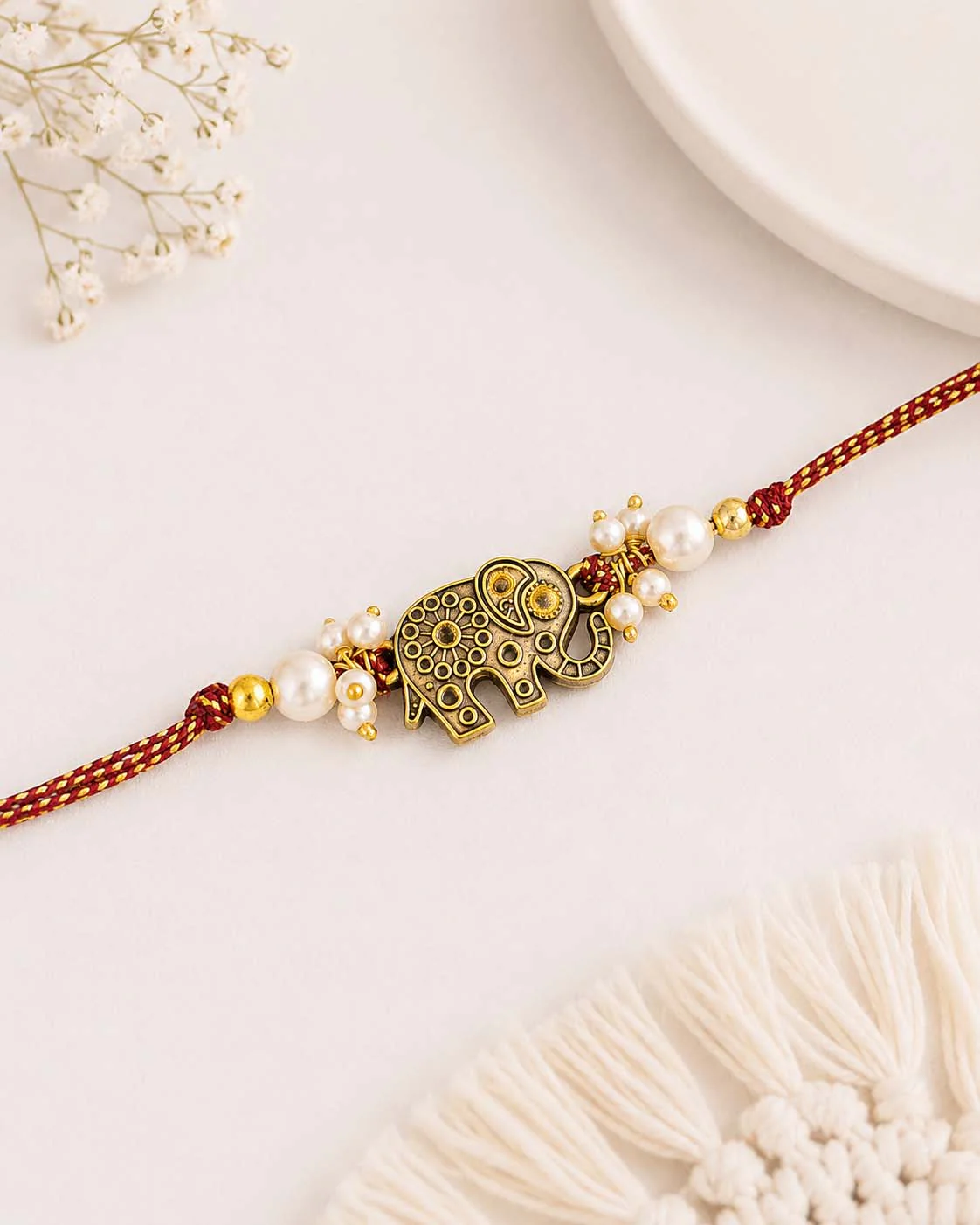 Maroon Gajvik Rakhi for Brother | Tilak Set Included - Image 2