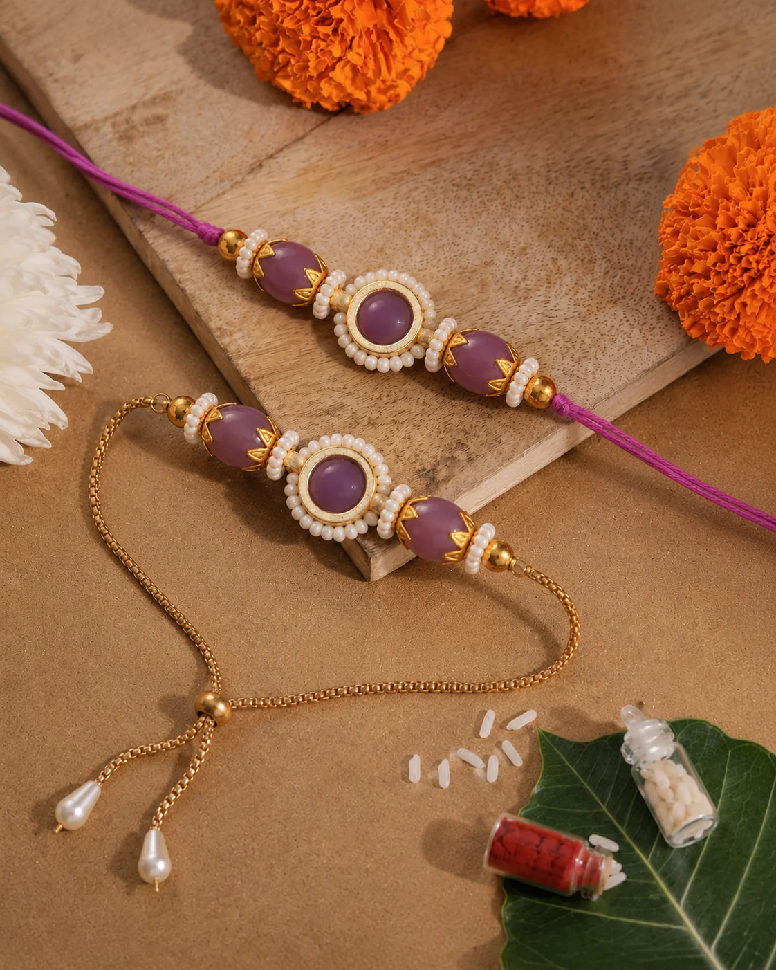 Lavender Adrika Bhaiya Bhabhi Rakhi with Tilak Set and Card