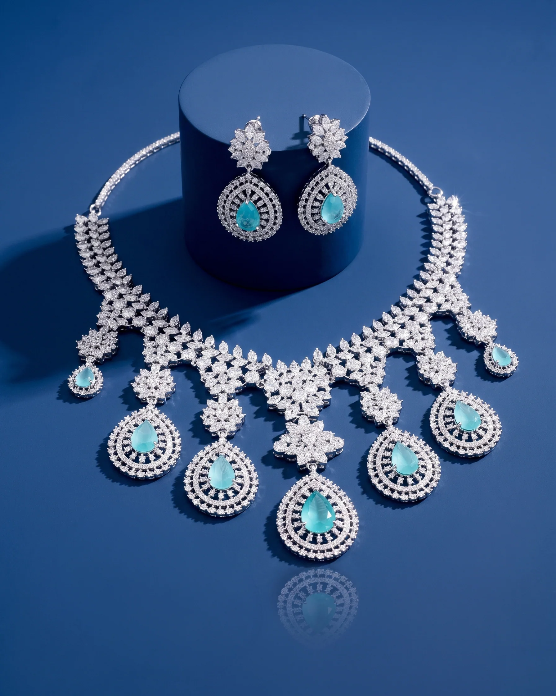 Mint Anastasia American Diamond Necklace with Earring - Image 3