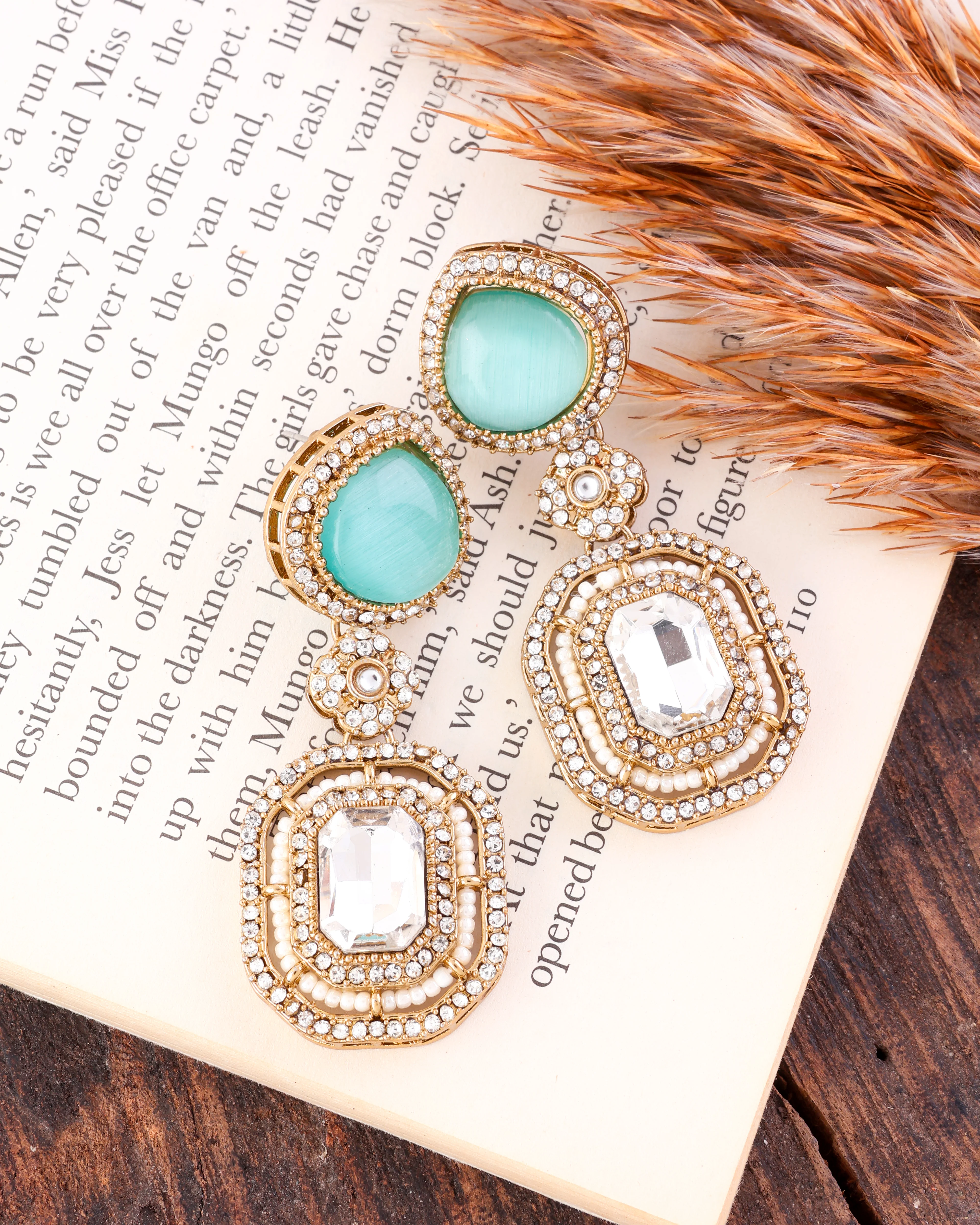 Mint Arohita Premium Designer Zircone Polki Dupe Earring - Image 2