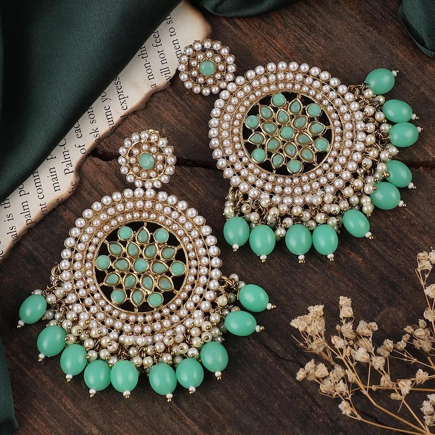 Mint Green Damini Chandbali - Image 3