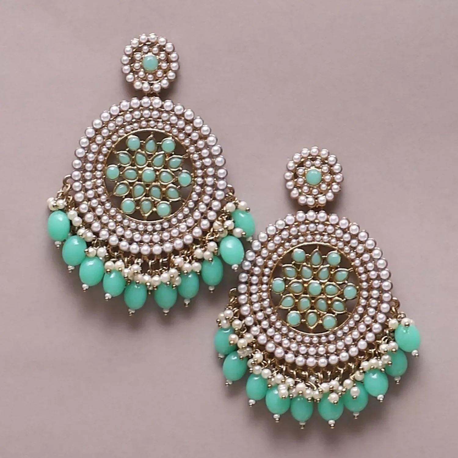 Mint Green Damini Chandbali - Image 5