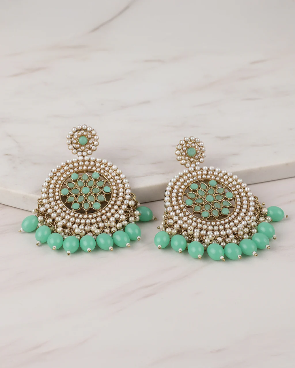 Mint Green Damini Chandbali - Image 6