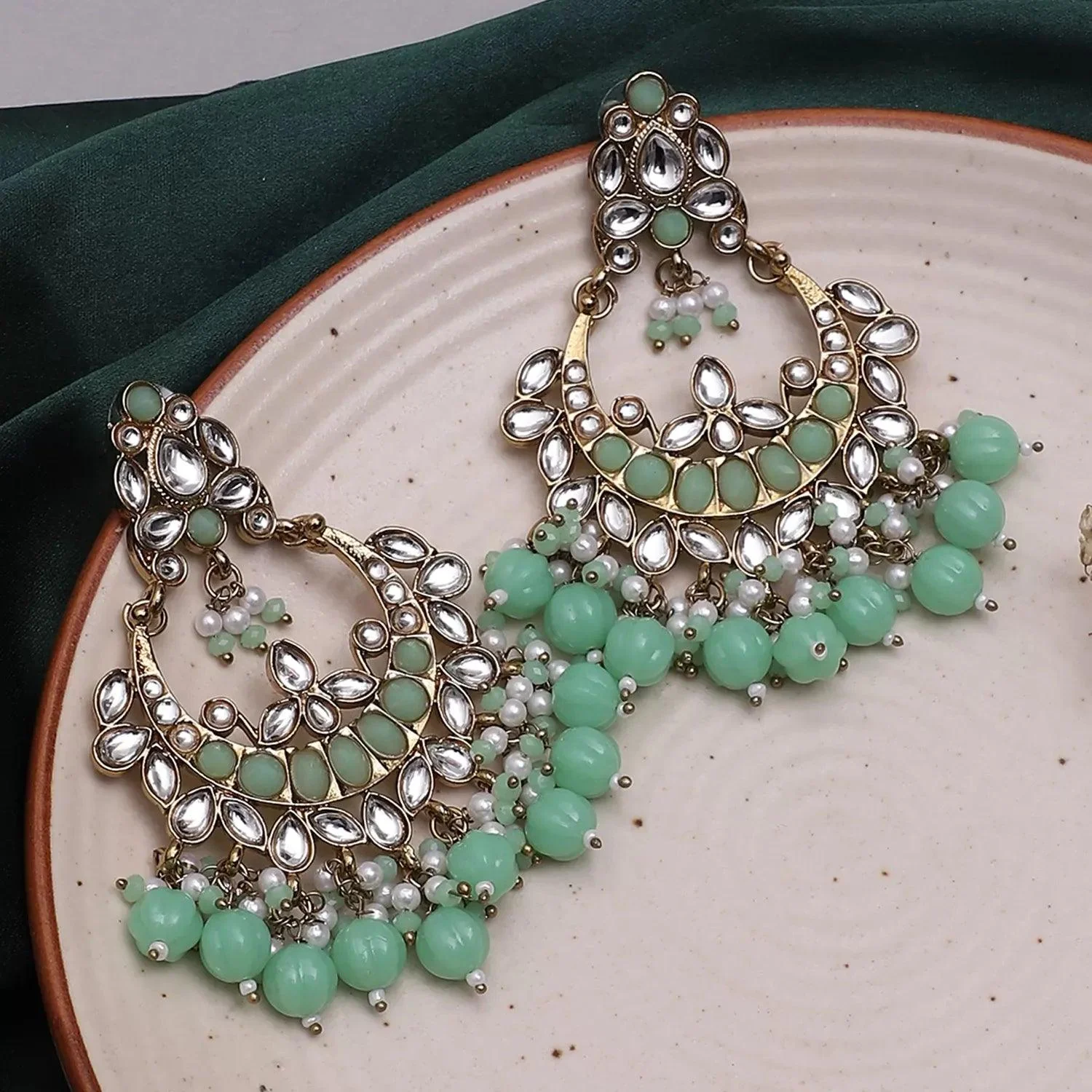 Mint Green Kimaya Chandbali - Image 3
