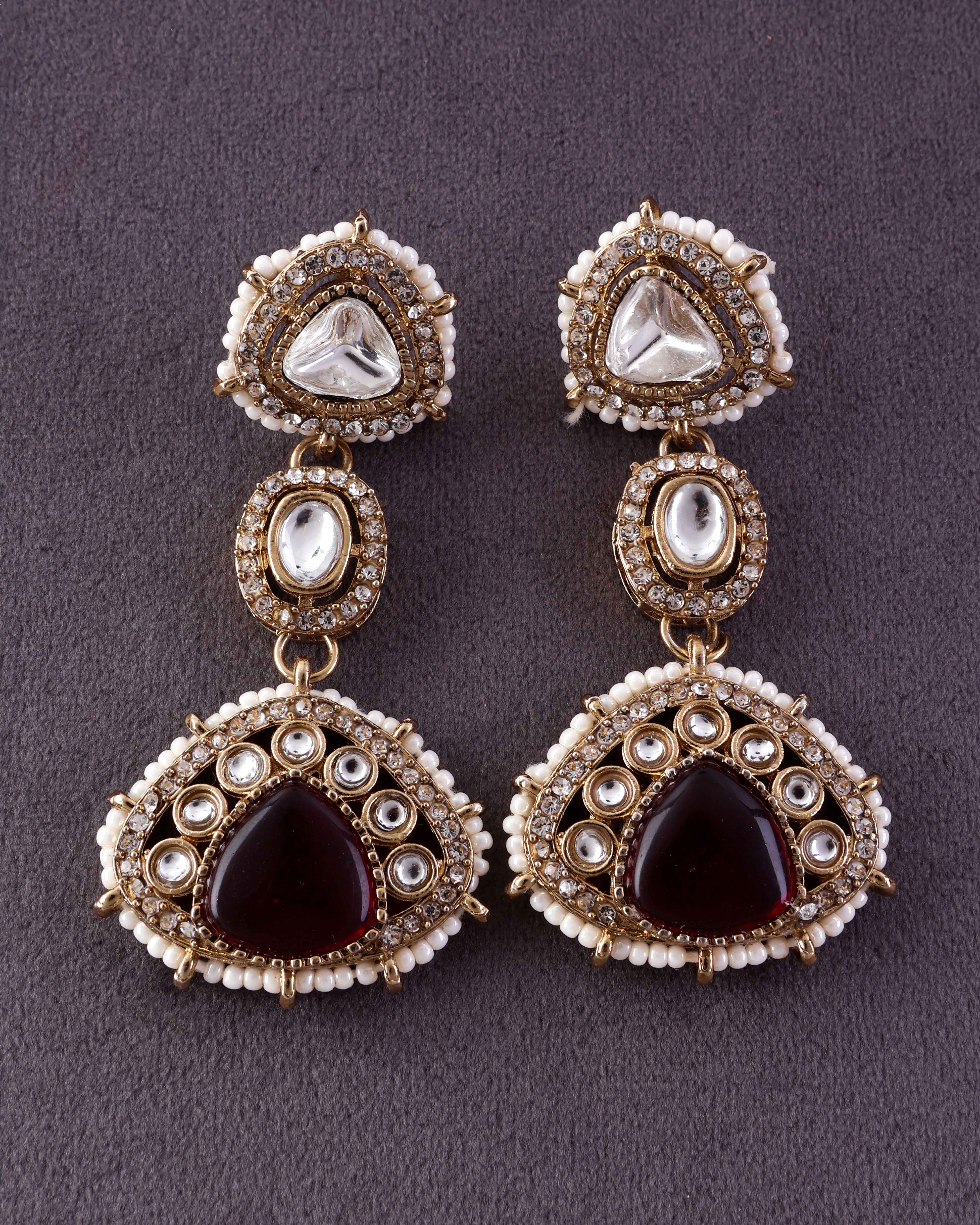Ruby Rania Premium Designer Zircone Polki Dupe Earring - Image 4