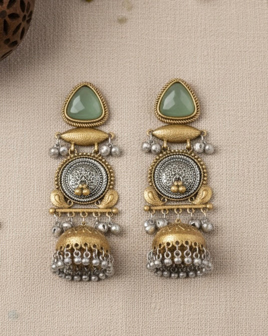 Mint Jasmine Designer Jhumki Earring Brass Lookalike - Image 3