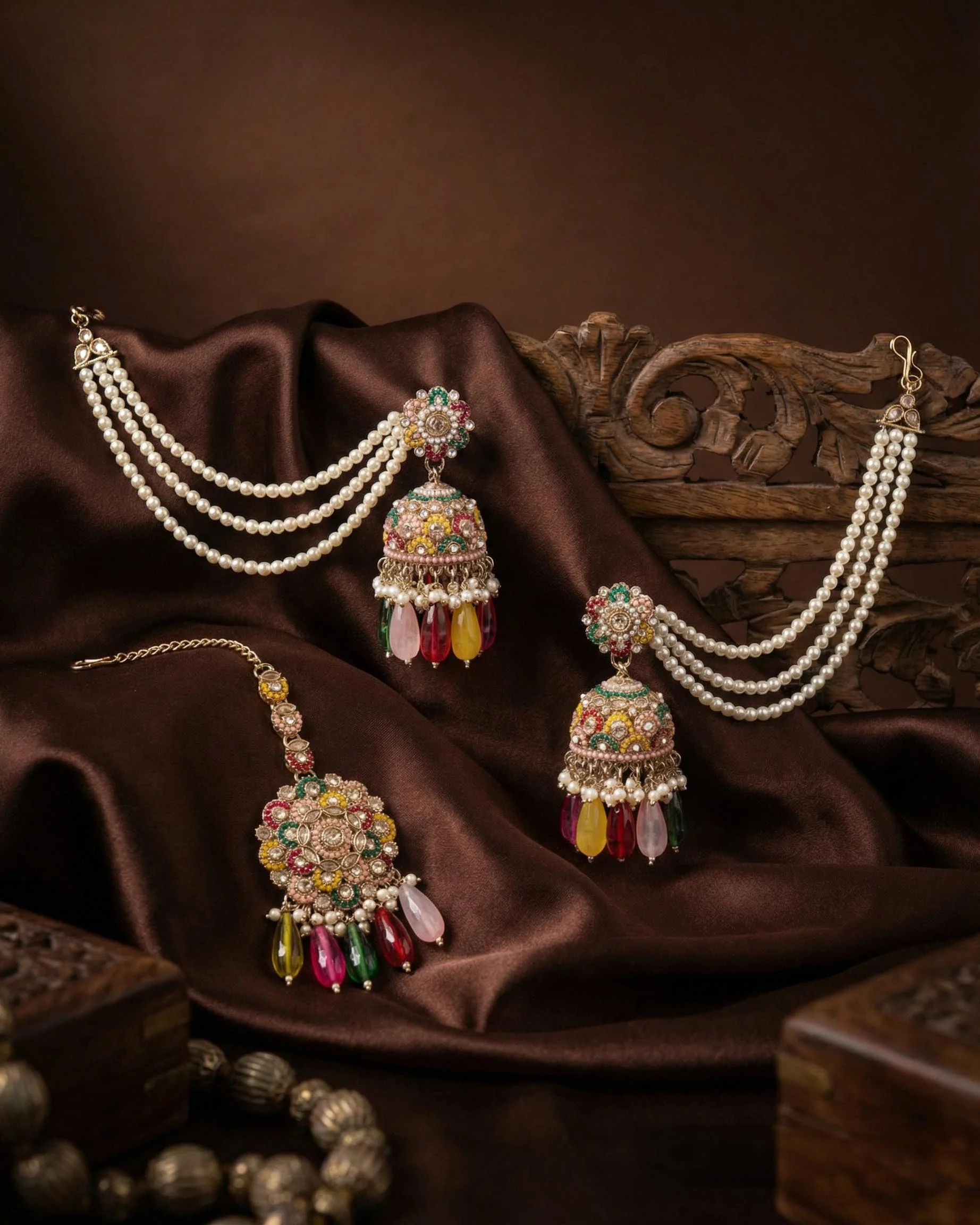 Multi Aarika Punjabi Teeka Earring Set - Image 3