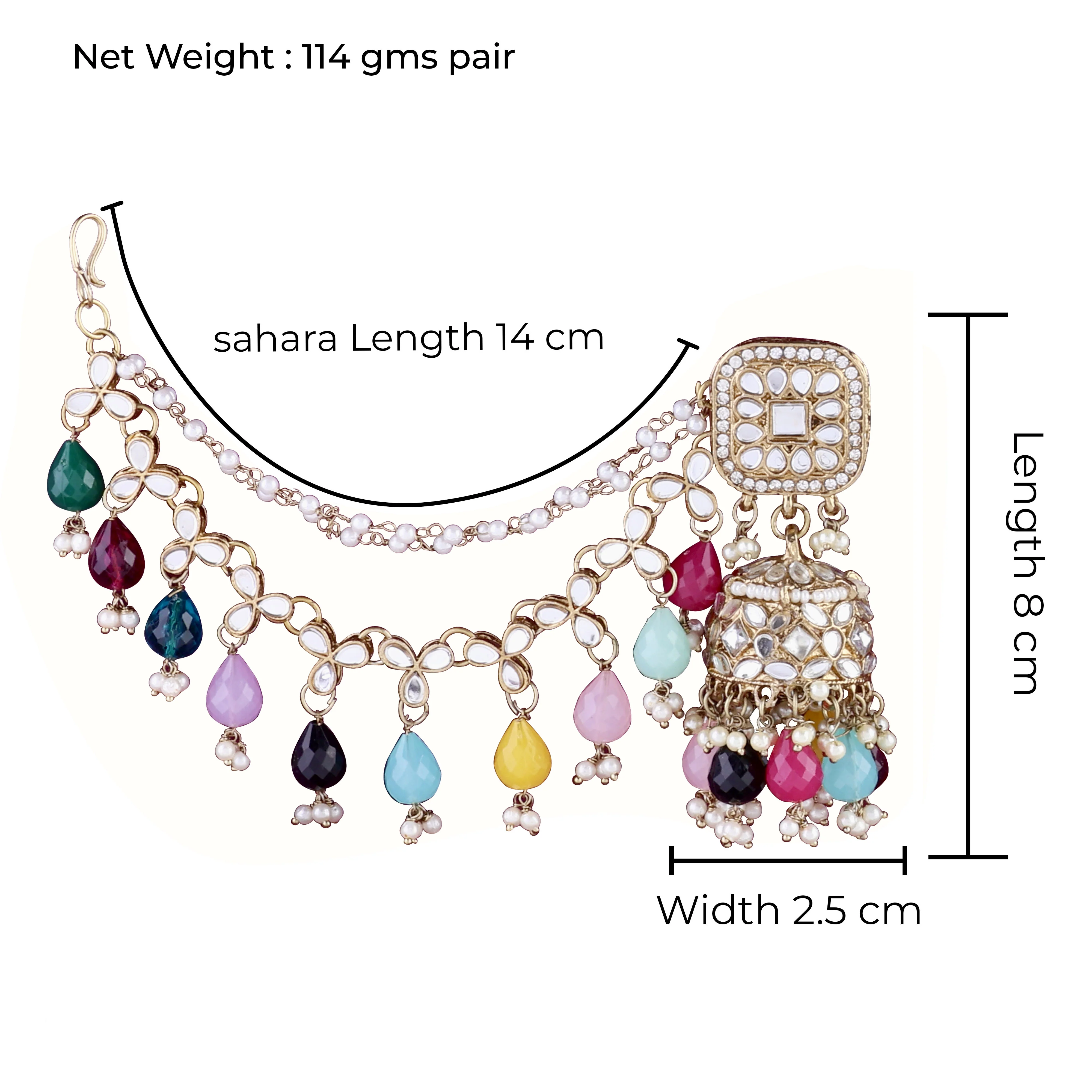 Multi Aayat Mirror Bahubali Jhumka with Statement Kaan Chain and Teeka - Image 5