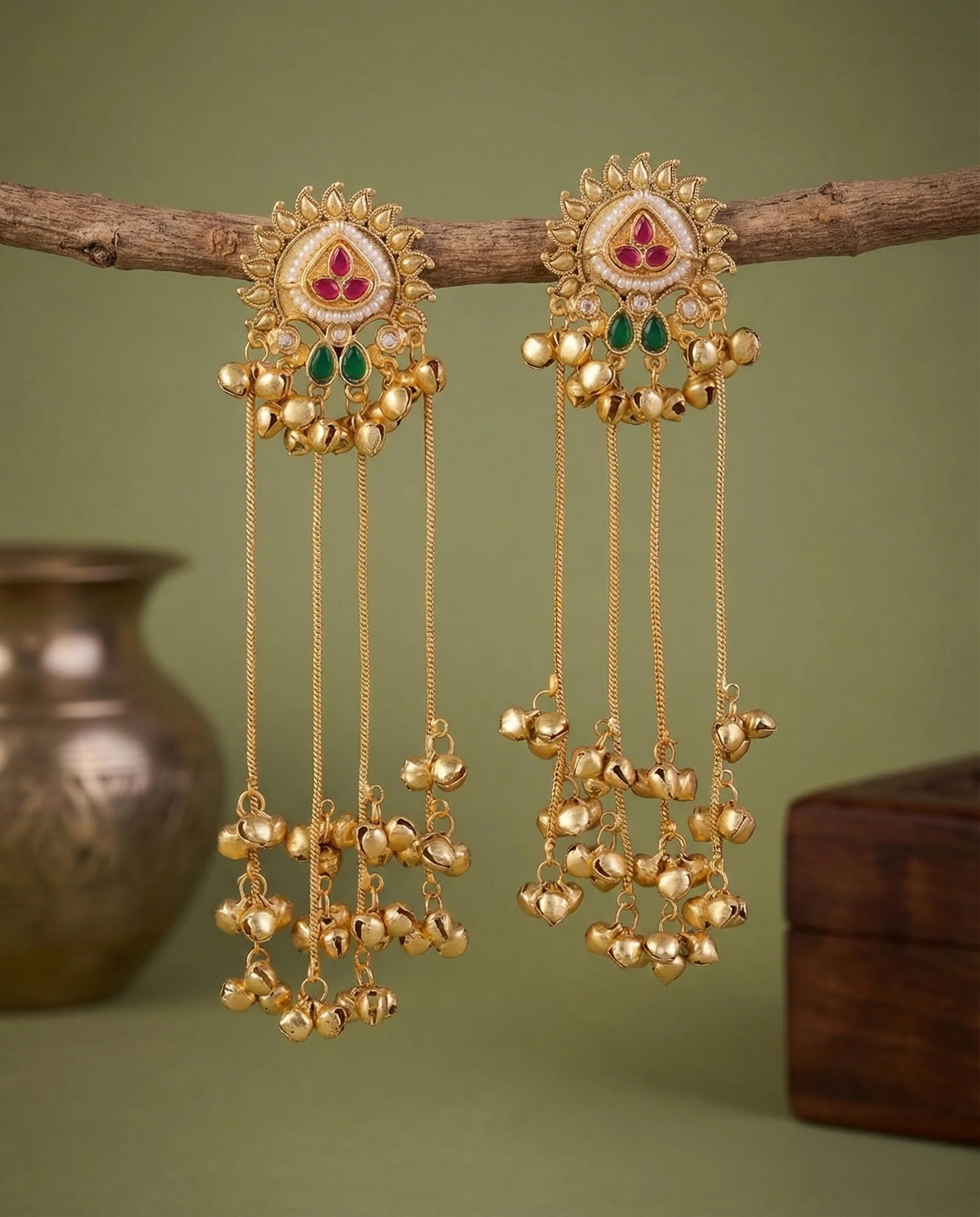 Ruby Green Aghosh Premium Kashmiri Brass Lookalike Earring - Image 2