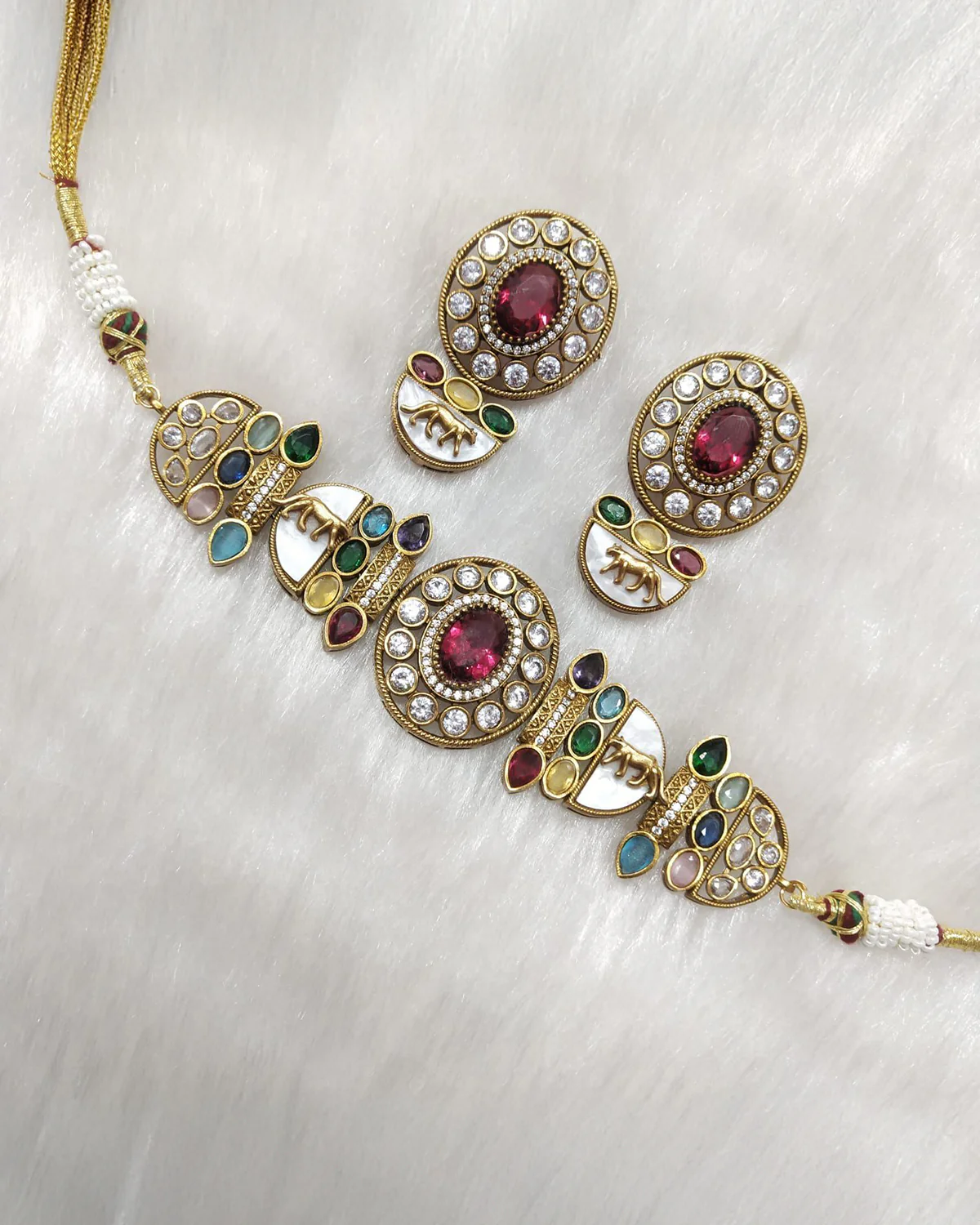 Multi Aishani Premium Sabya Inspired Necklace with Earring - Image 3