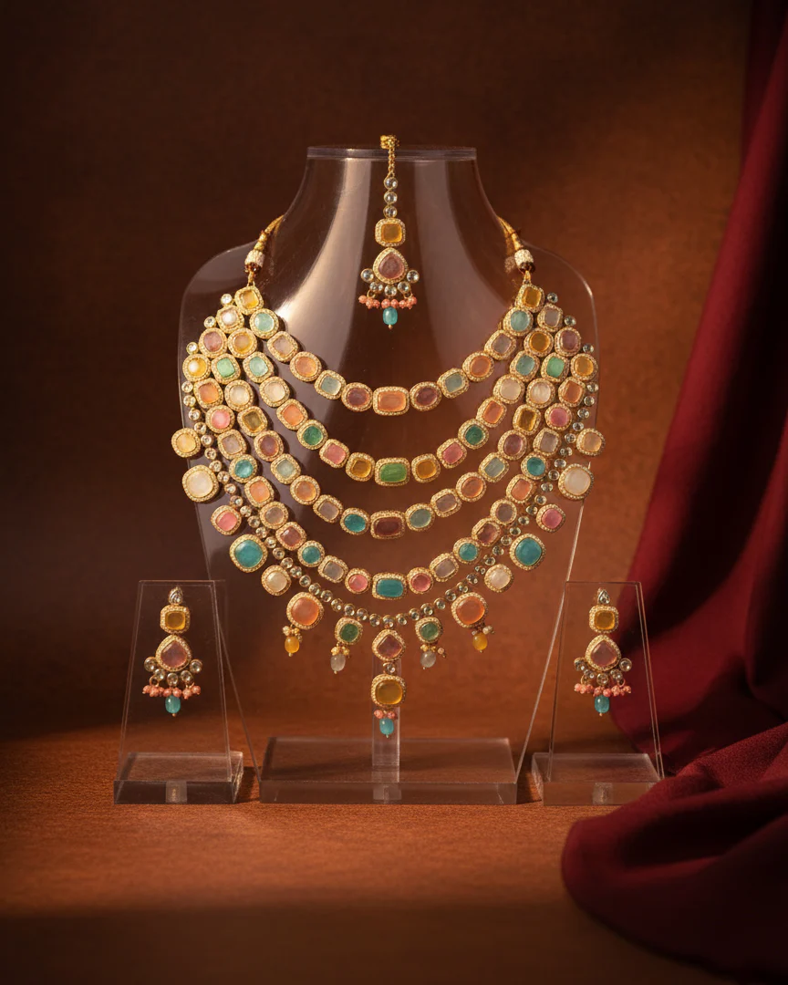Multi Parineeti Wedding Necklace Set - Gold - Image 5