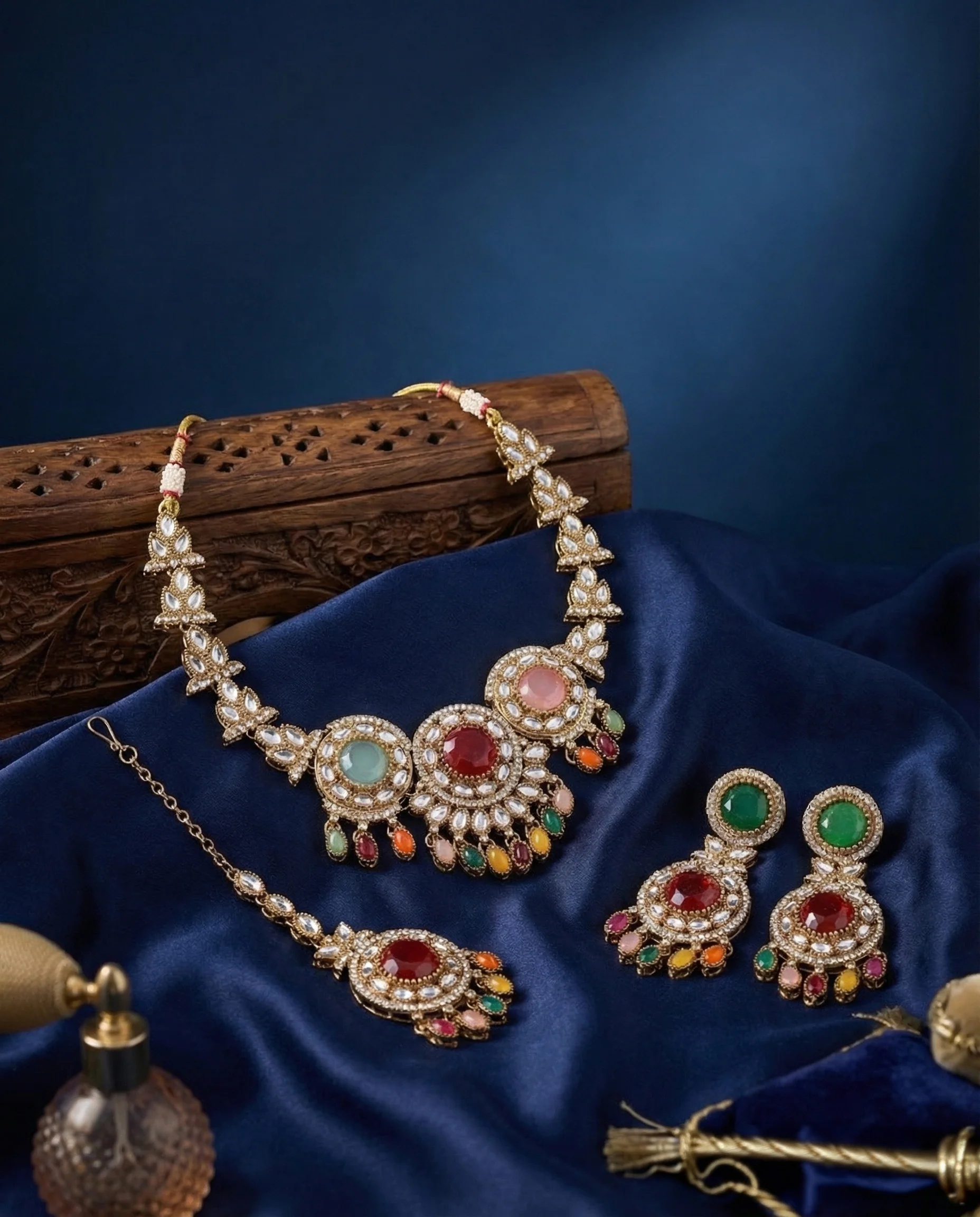 Multi Subhashree Premium Zircone Polki Dupe Necklace Set - Image 3