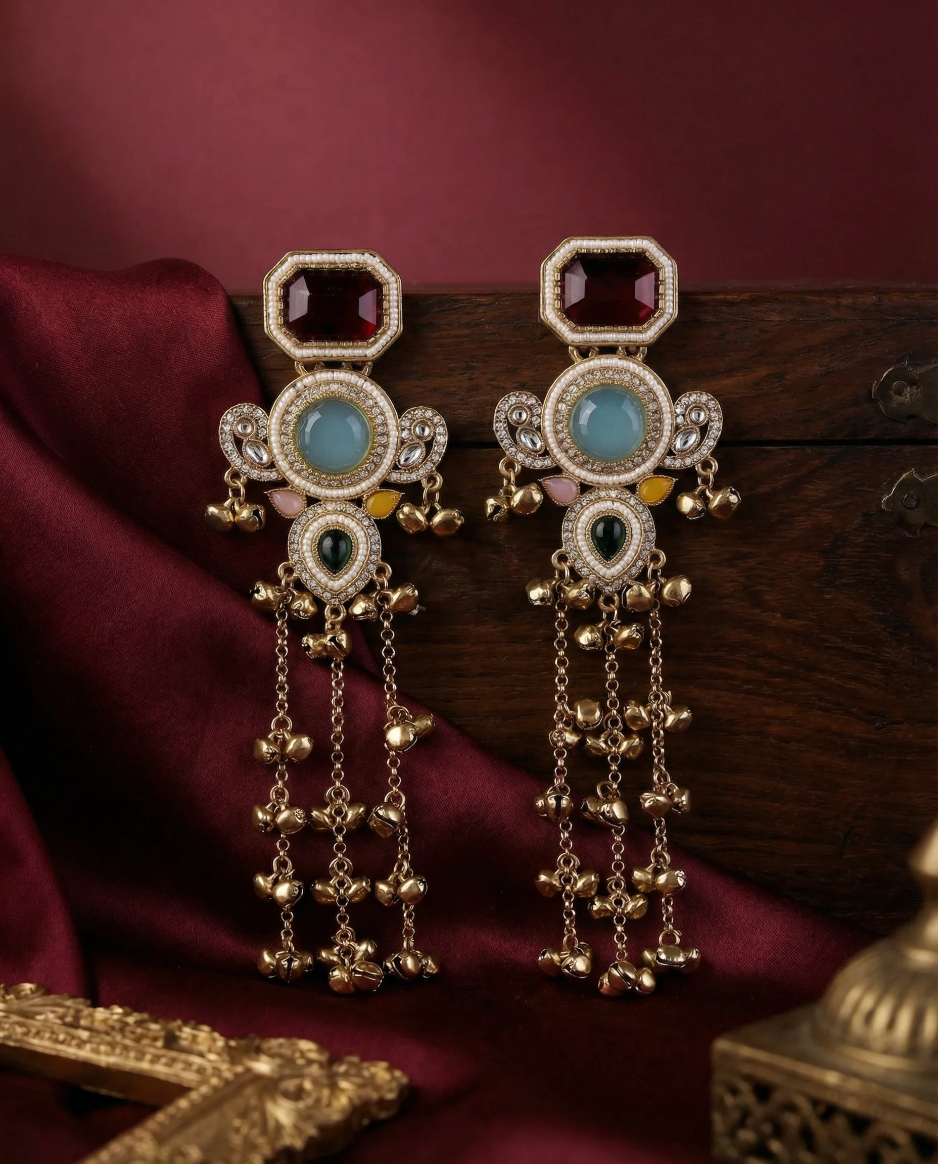 Multi Zavian Kashmiri Look Ghunghru Jhumka Earring