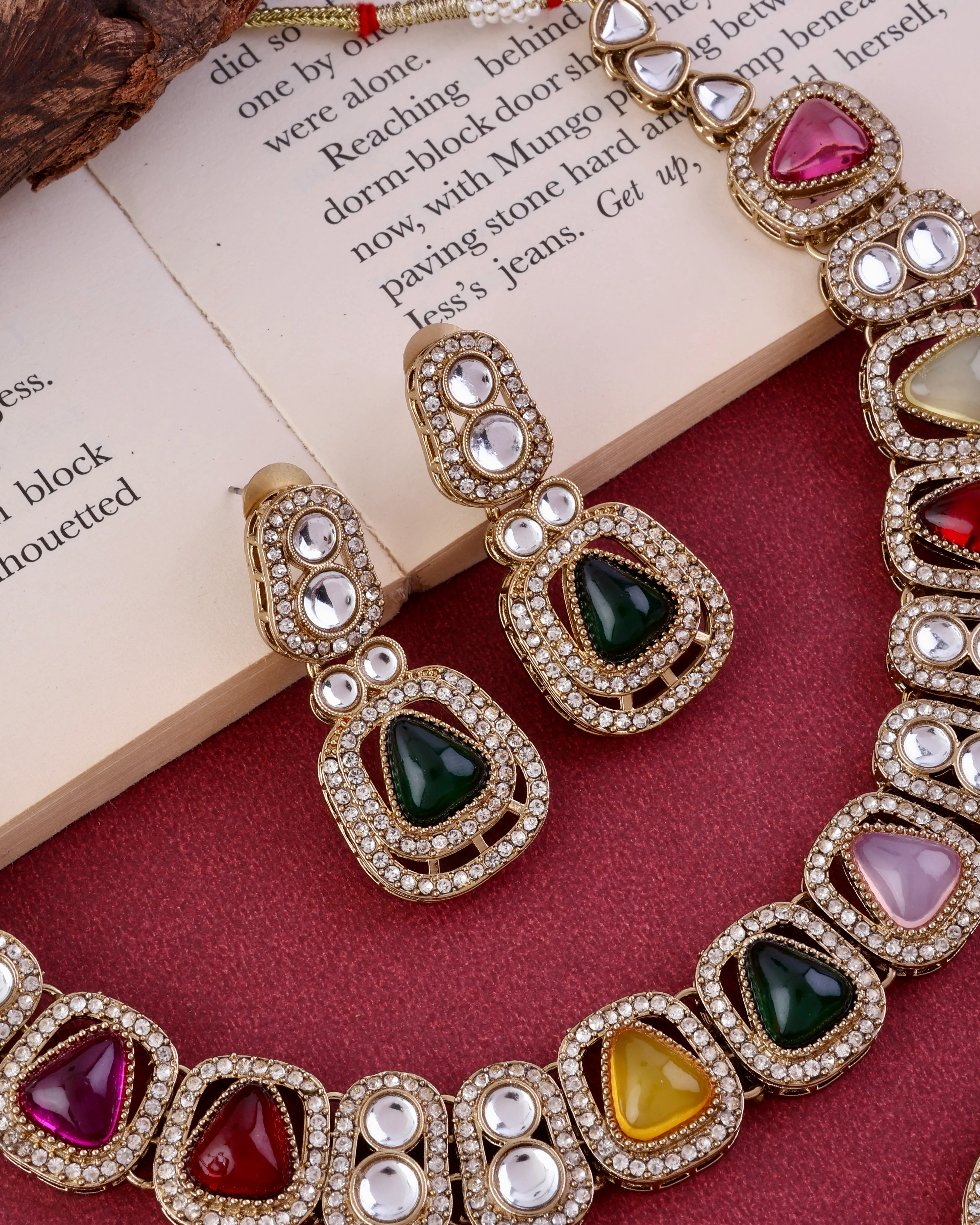 Multi Zorawar Premium Polki Dupe Necklace with Earring and Teeka - Image 6