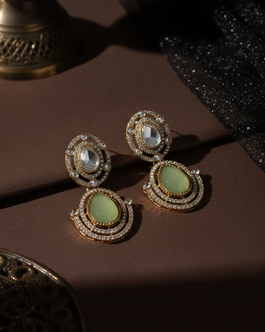 Olive Hania Premium Designer Zircone Polki Dupe Earring - Image 2