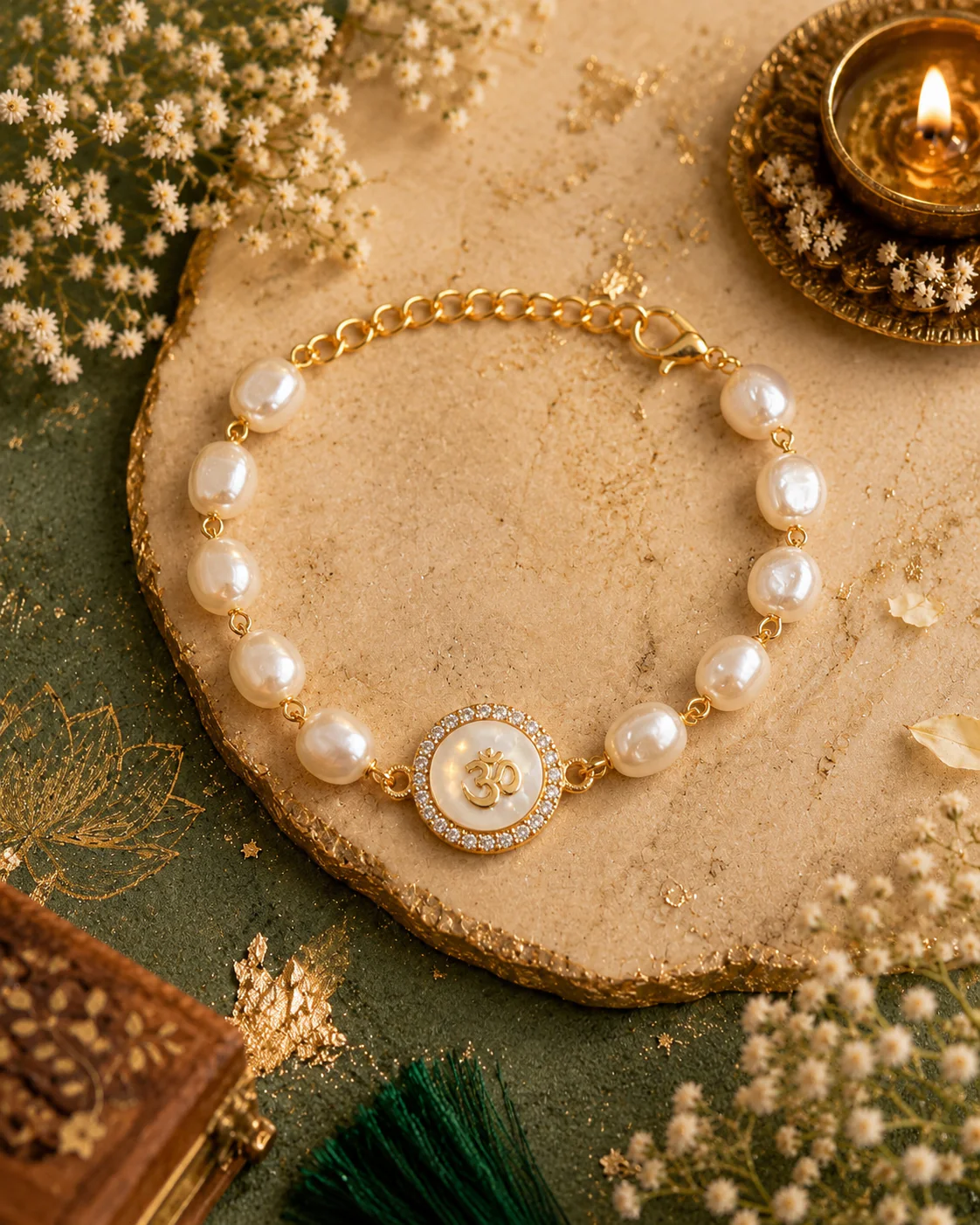 Omaya Pearl Bracelet Rakhi | Tilak Set Included - Image 4