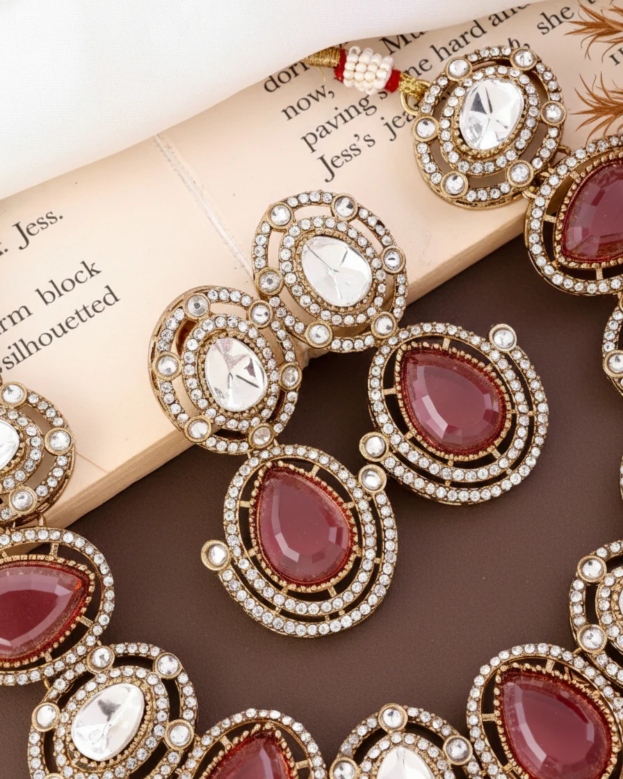 Onion Hania Premium Polki Dupe Necklace with Earring and Mangteeka - Image 2