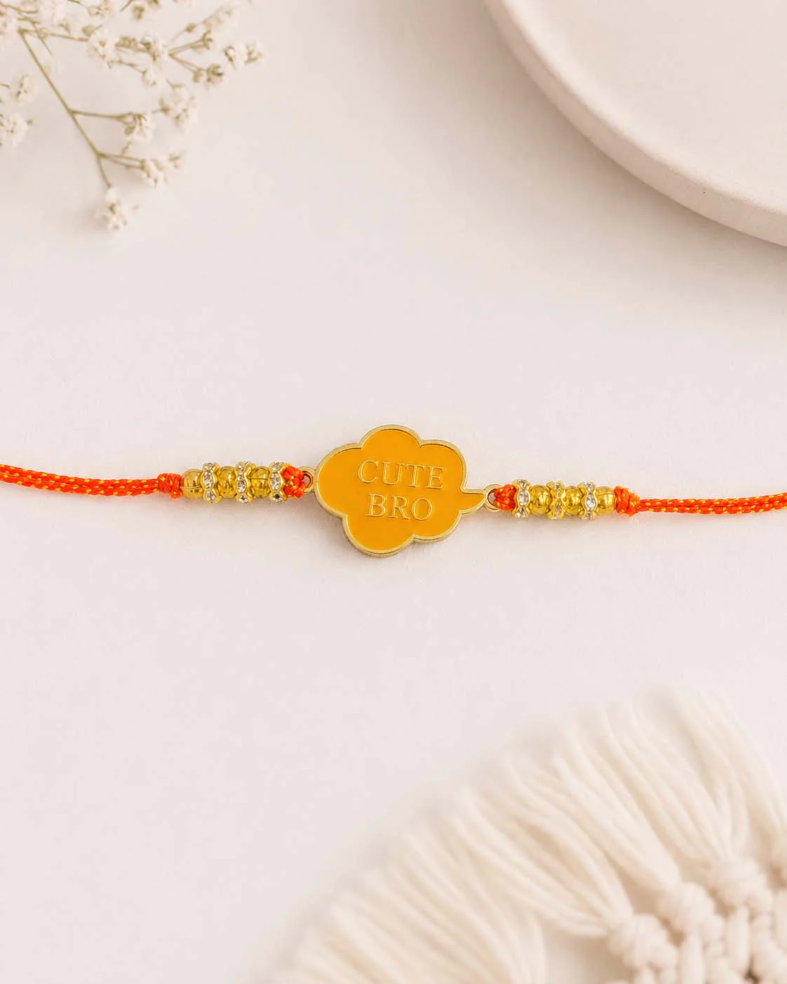 Orange Cute Bro Rakhi for Brother | Tilak Set Included - Image 2