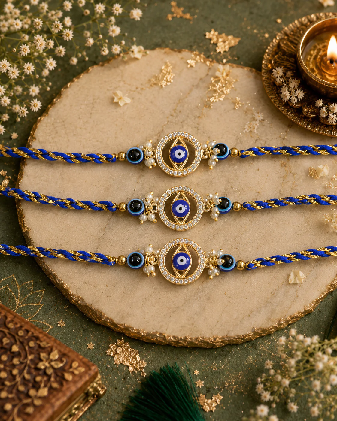 Pack of 3 Aynoor Evil Eye Rakhi Set | Tilak Set Included - Image 2