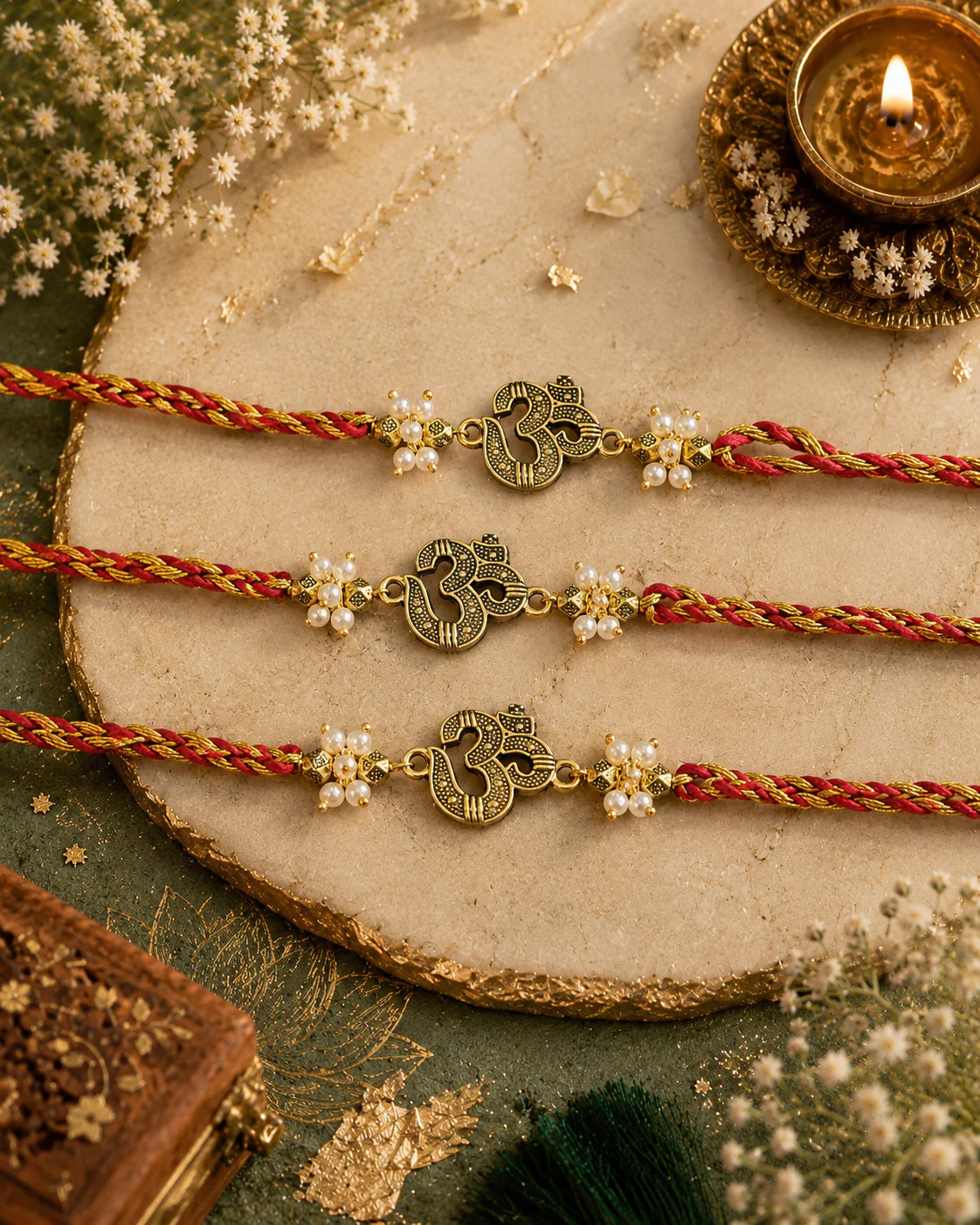 Pack of 3 Omdev Rakhi Set | Tilak Set Included - Image 2