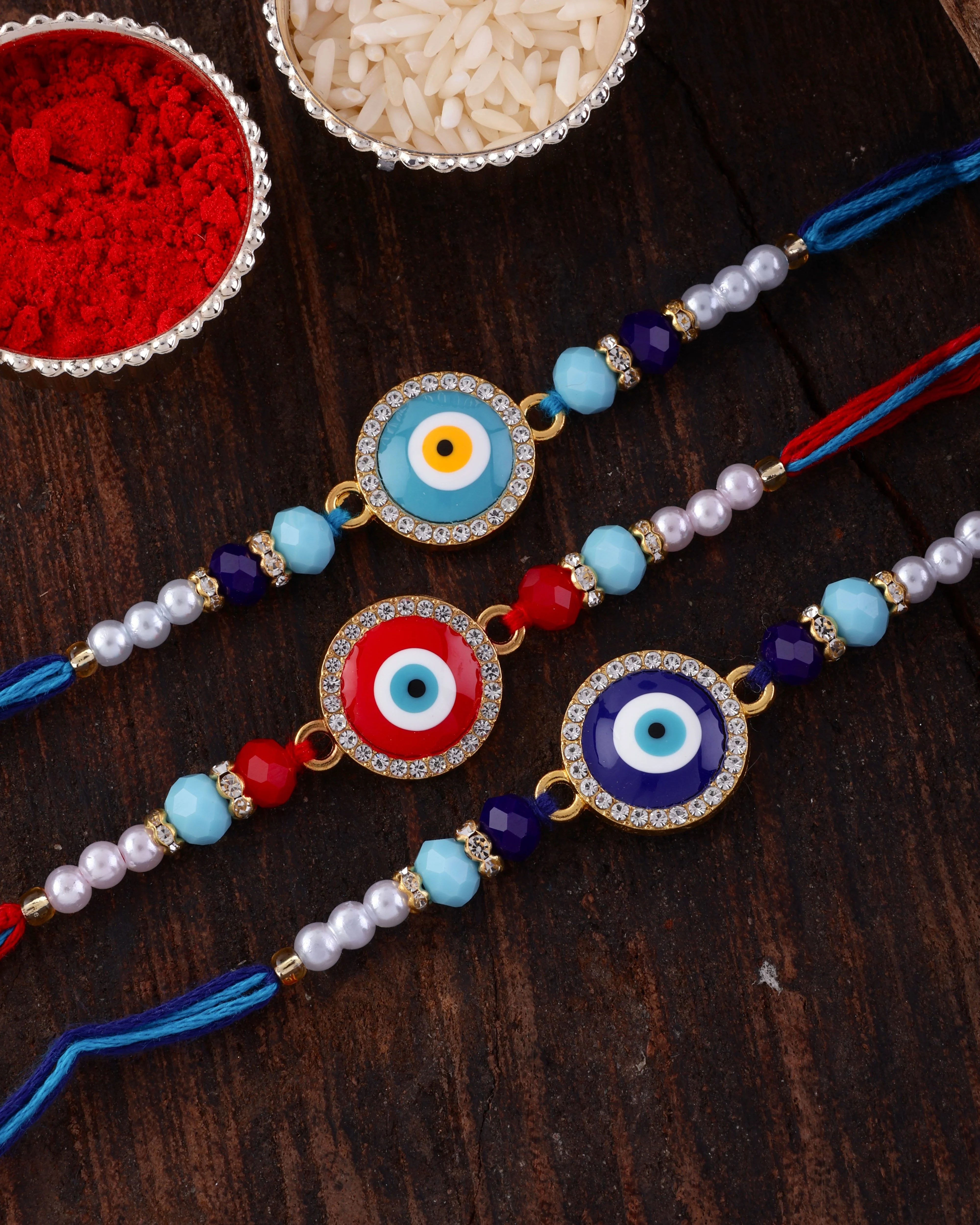 Pack of 3 Zaroon Evil Eye Rakhi for Brother | Tilak Set Included - Image 2