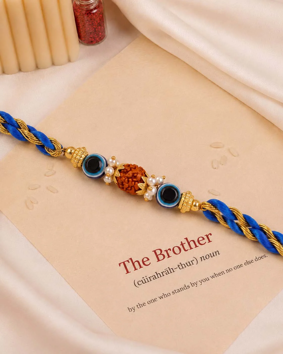 Prithvi Rudraksh Rakhi for Brother | Tilak Set Included - Image 3