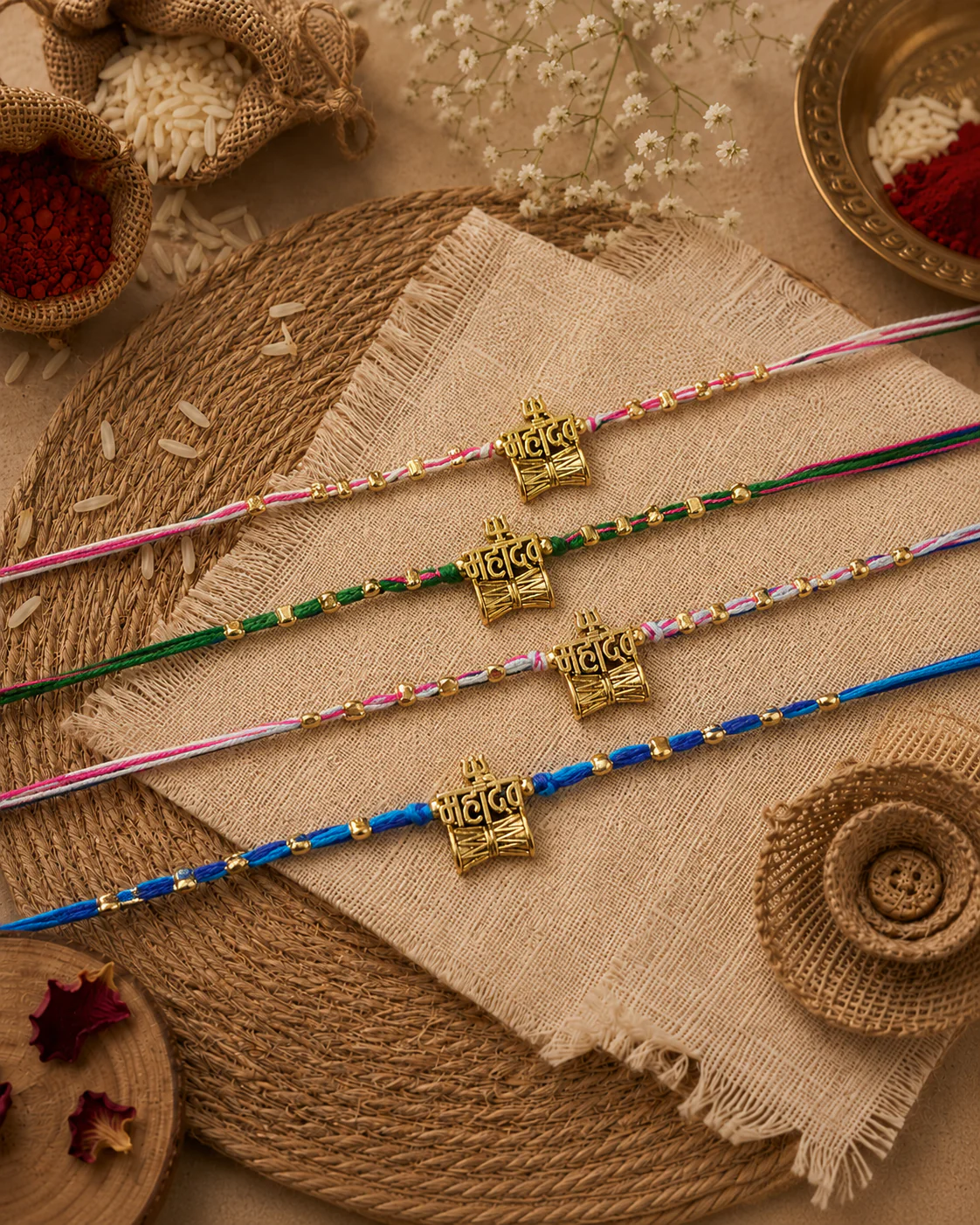 Pack of 4 Mahdevika Rakhi Set | Tilak Set Included - Image 2