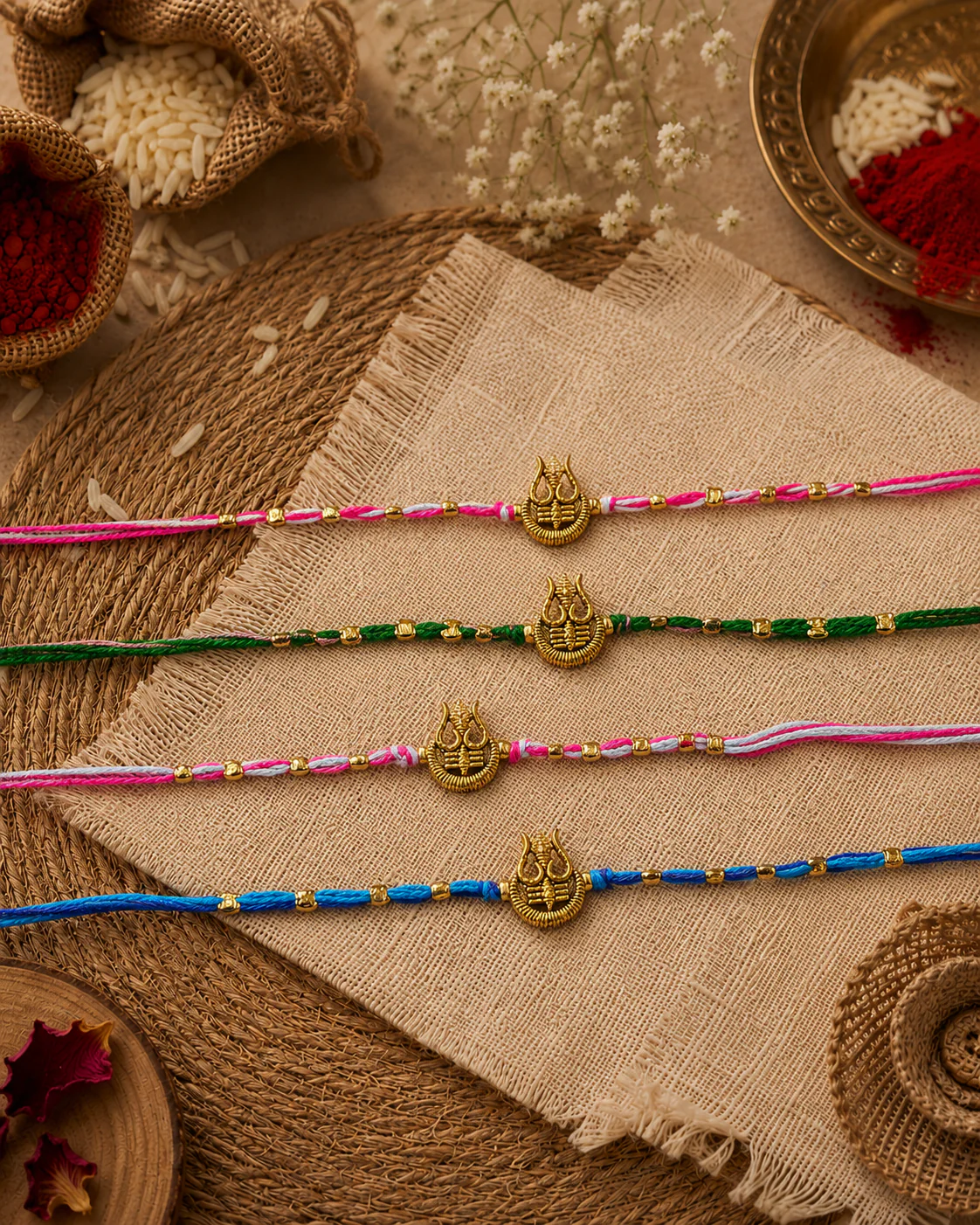 Pack of 4 Trishoola Rakhi Set | Tilak Set Included - Image 3