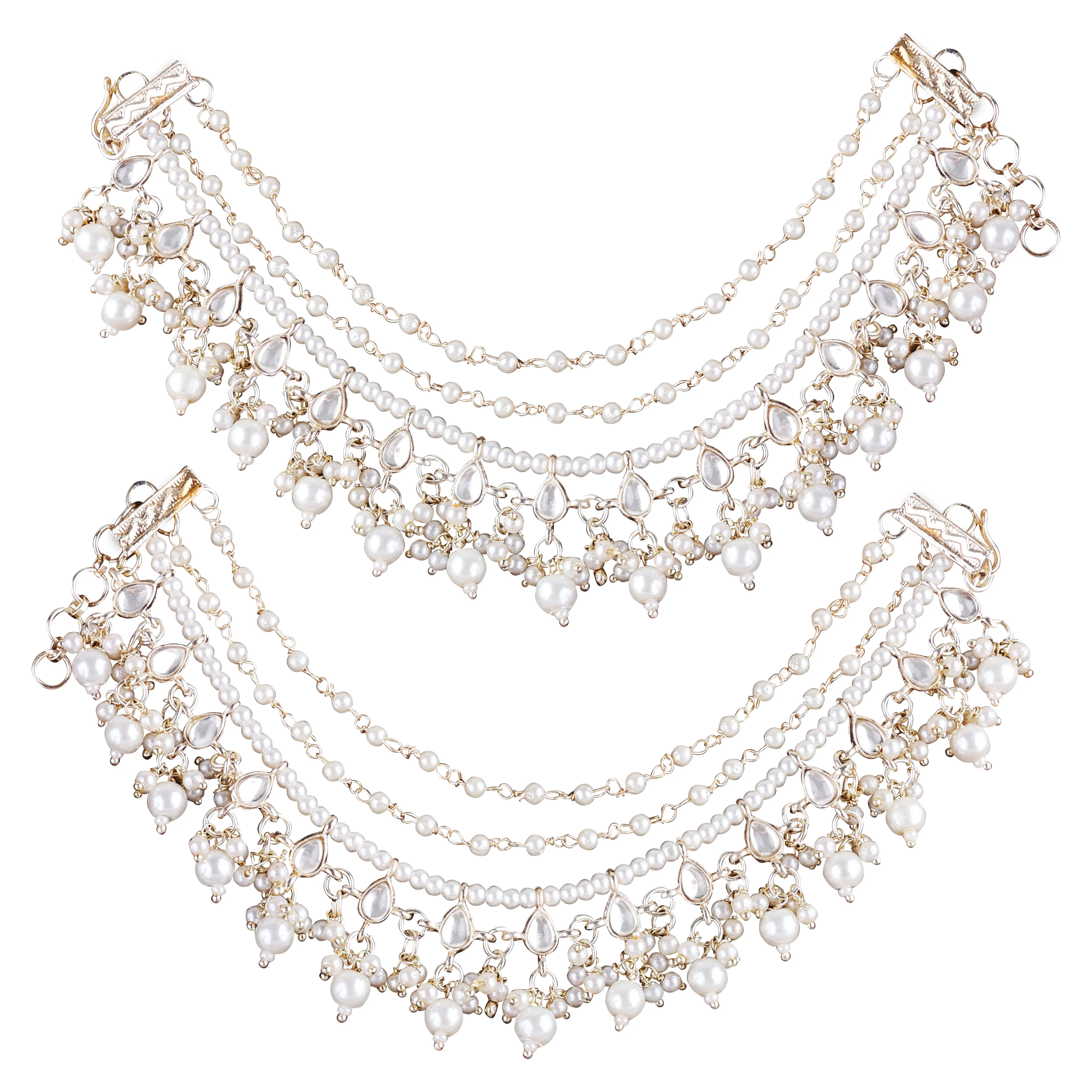 Parul Bahubali Kundan Kaan Chain Pair - Image 5