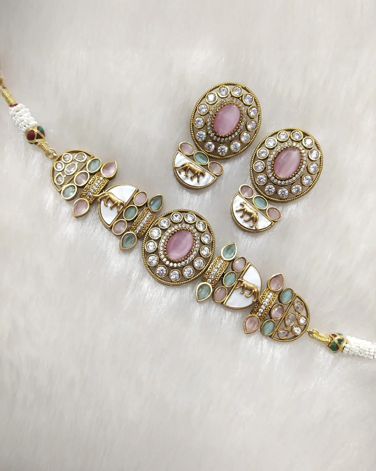 Blush Pastel Aishani Premium Sabya Inspired Necklace with Earring - Image 3