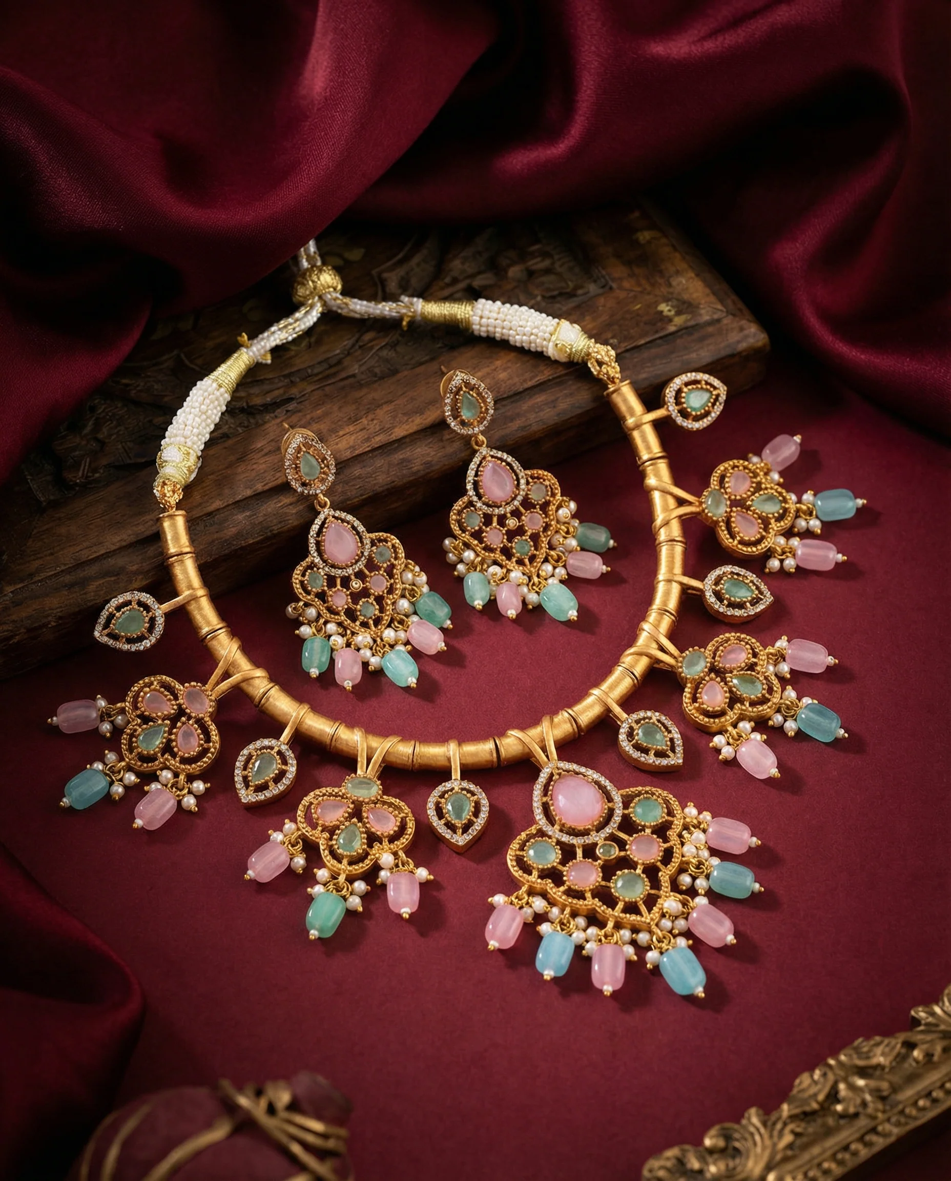 Pastel Tayaba Collar Necklace Set With Earring - Image 3