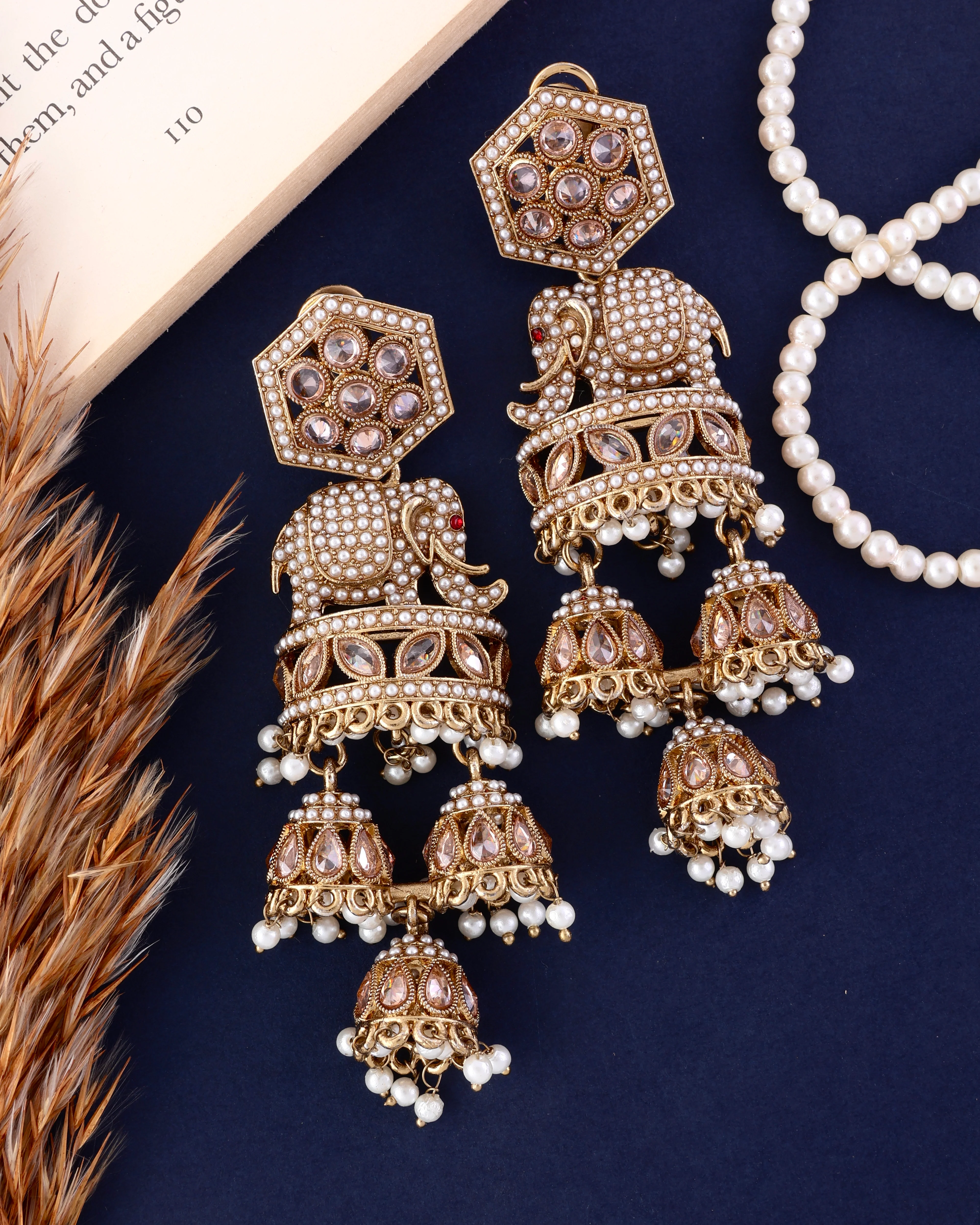 Pearl Airavya Designer Elephant Earring - Image 3
