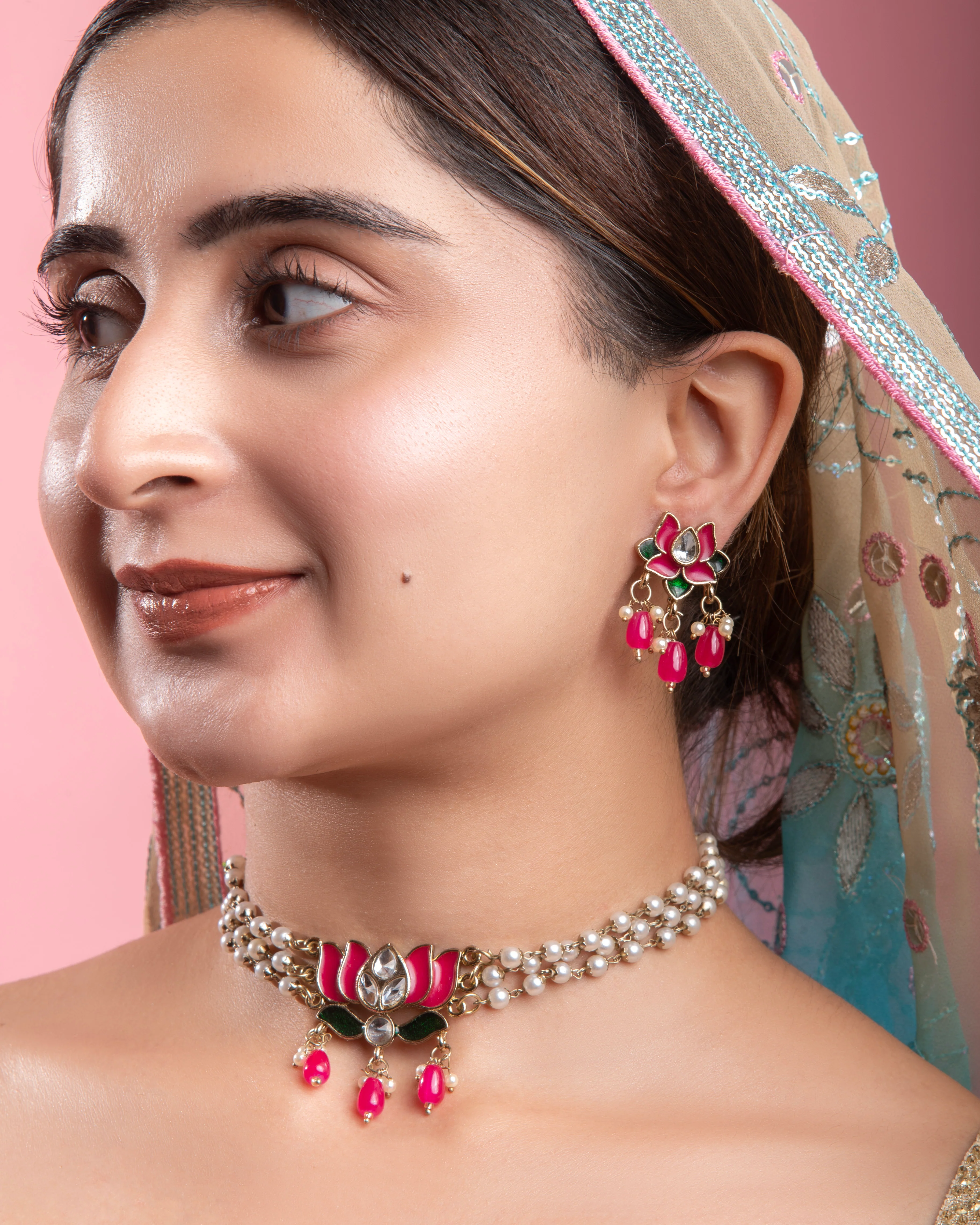 Pink Ambika Choker Set - Image 3
