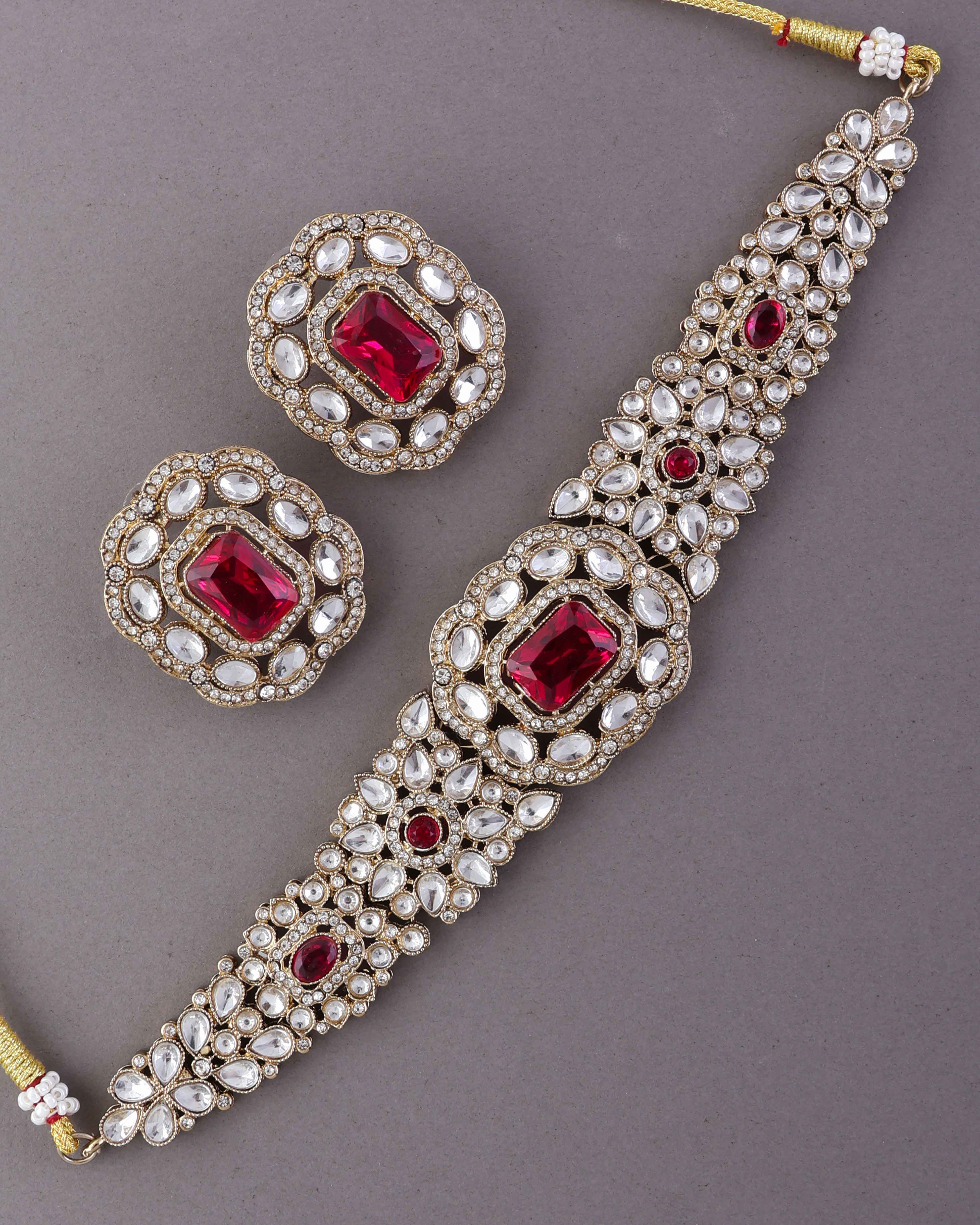 Pink Gunveen Choker Necklace Earring - Image 7