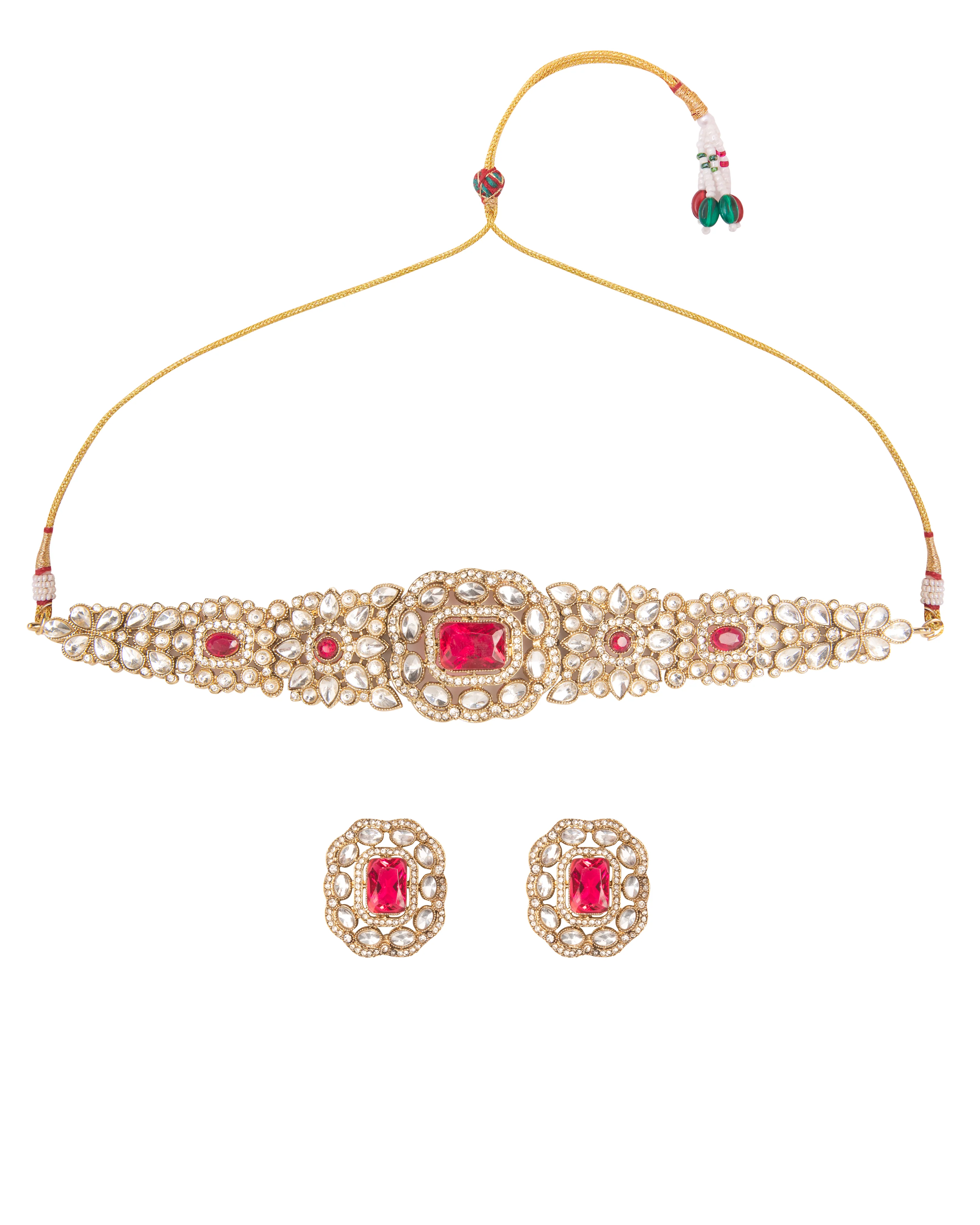 Pink Gunveen Choker Necklace Earring - Image 8