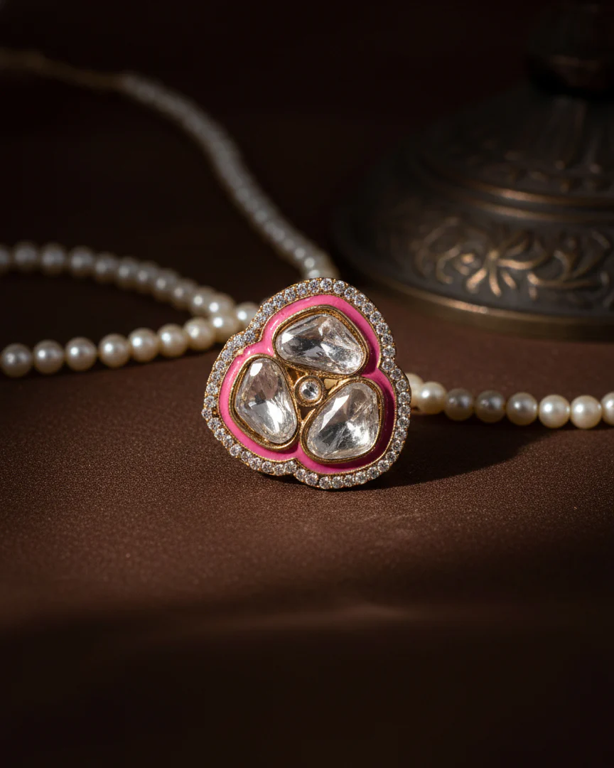 Pink Suryansh Meenakari Ring - Image 3