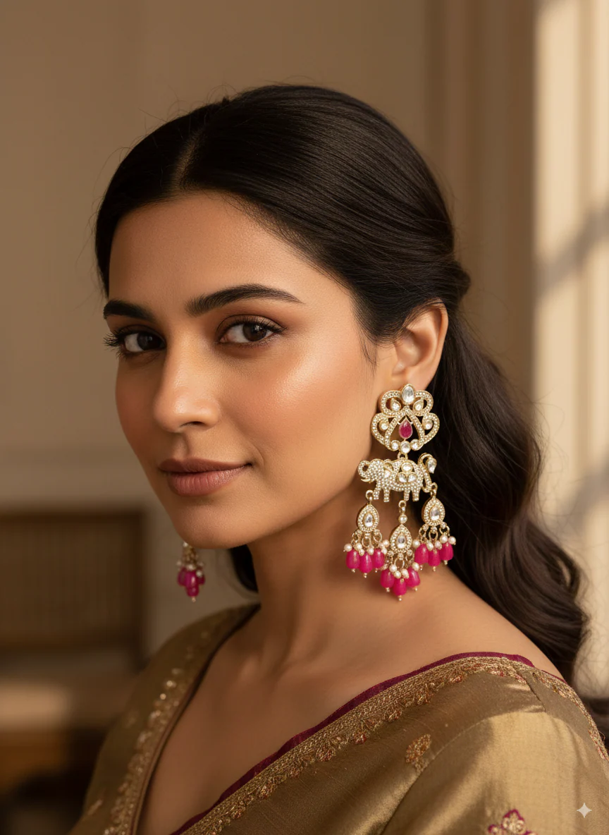 Pink Vighnesh Designer Zircone Earring - Image 4