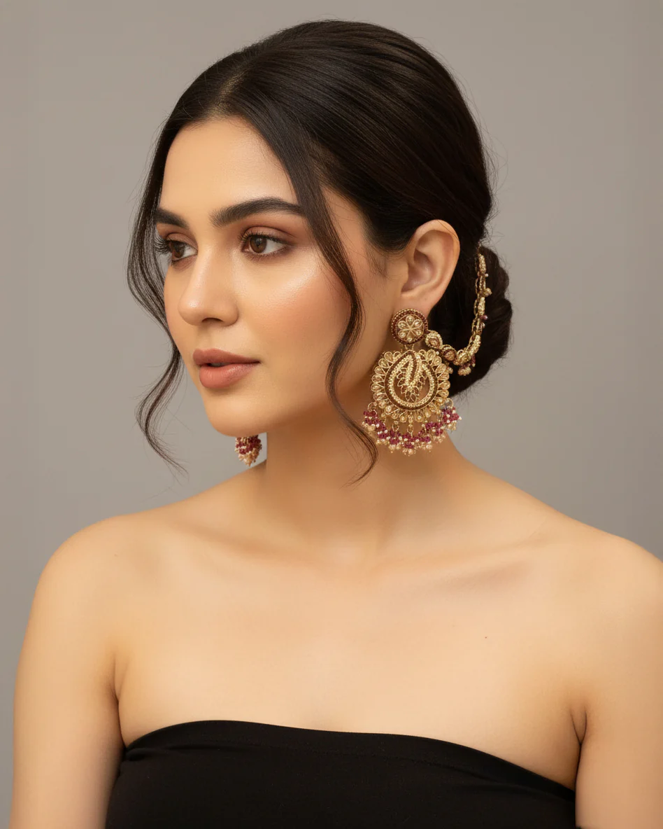 Plum Arajashree Bahubali Chandbali with Sahara - Image 4