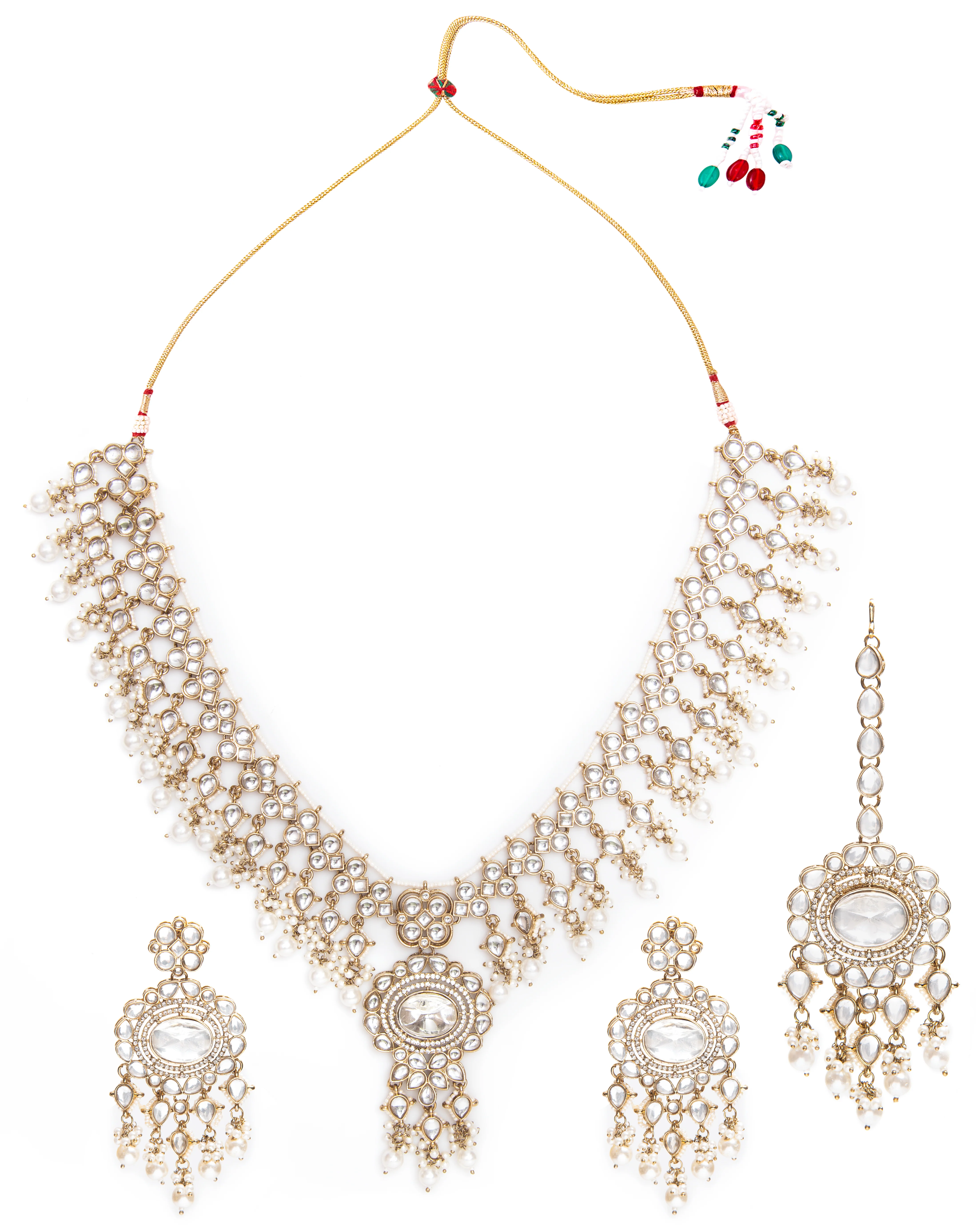 Prayshi Premium Kundan Pearl Long Necklace With Earring and Teeka - Image 6