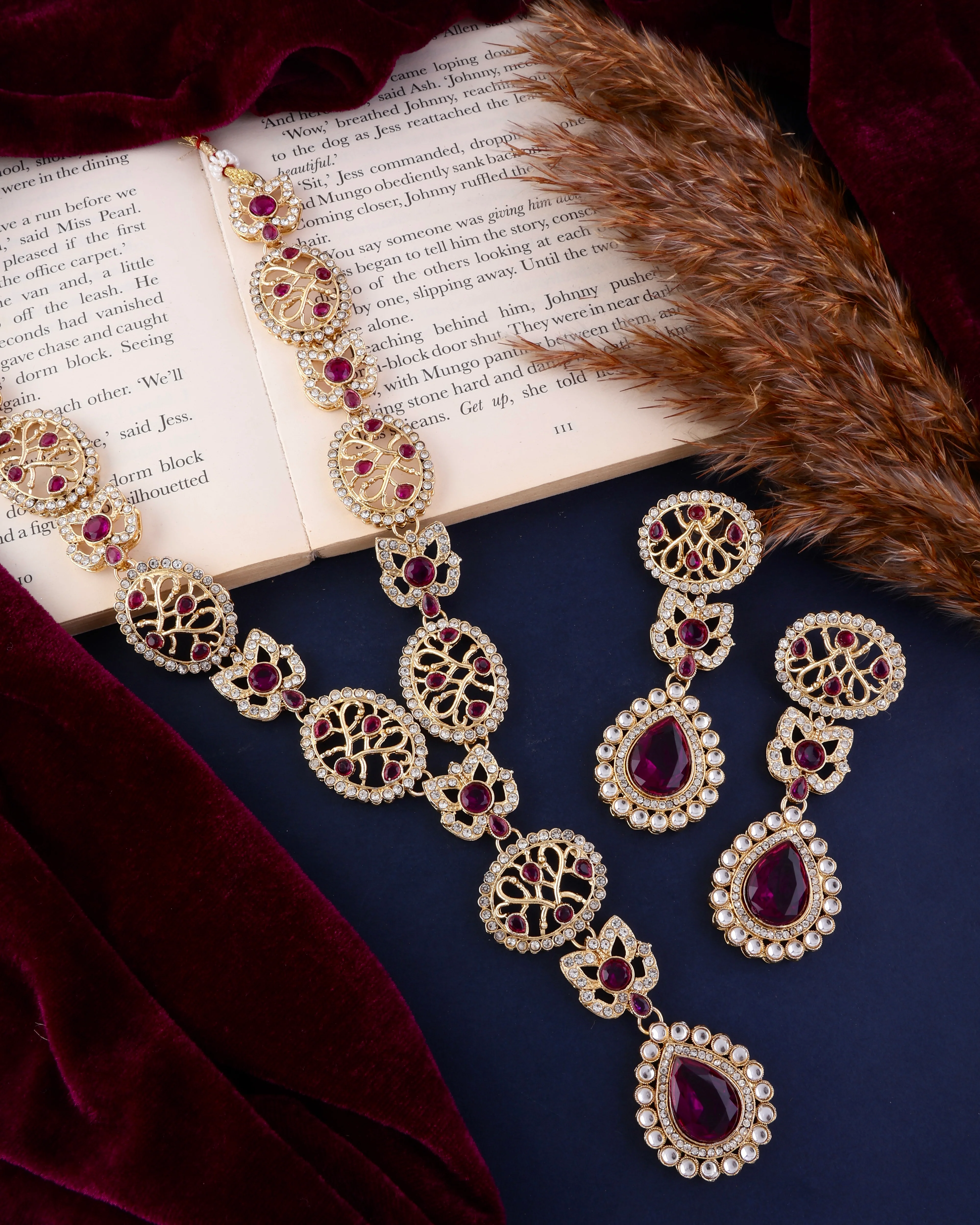 Purple Zivah Long Necklace Set with Earring - Image 5